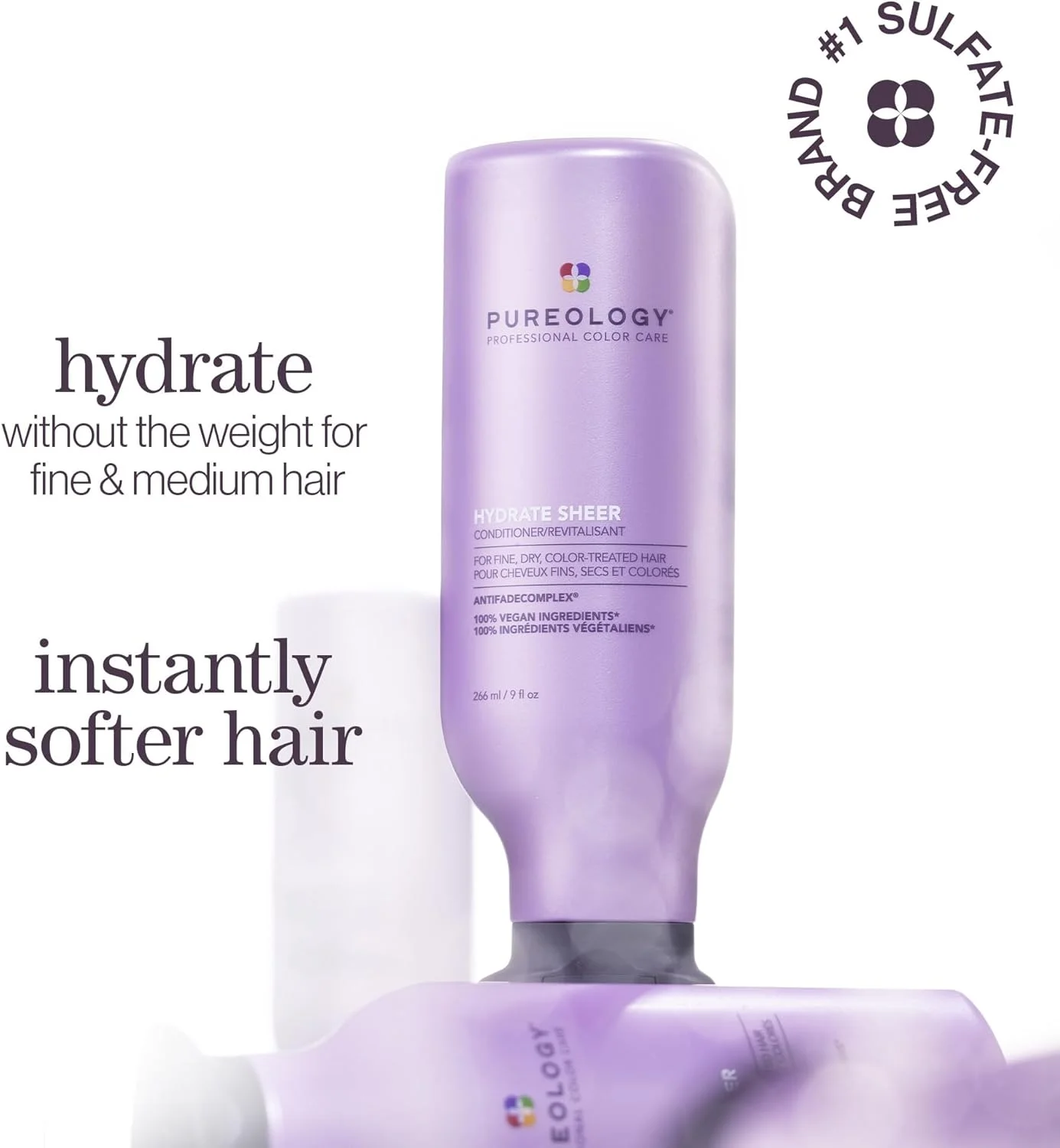 نرم کننده مغذی موهای خشک و رنگ شده Pureology Hydrate Sheer | مناسب موهای نازک، خشک و رنگ شده | بدون سولفات | وگان