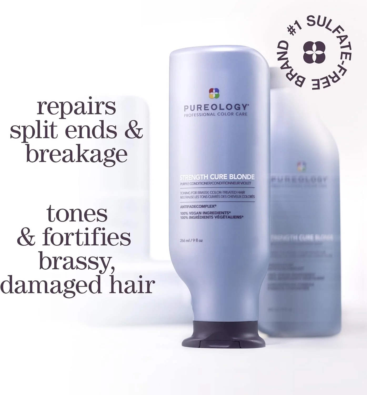 نرم کننده بنفش پیورولوژی Strength Cure Blonde، ترمیم و تقویت کننده موهای بلوند مسی، فرمولاسیون وگان، بدون سولفات برای پاکسازی ملایم، 1 لیتر (بسته 1 عددی)