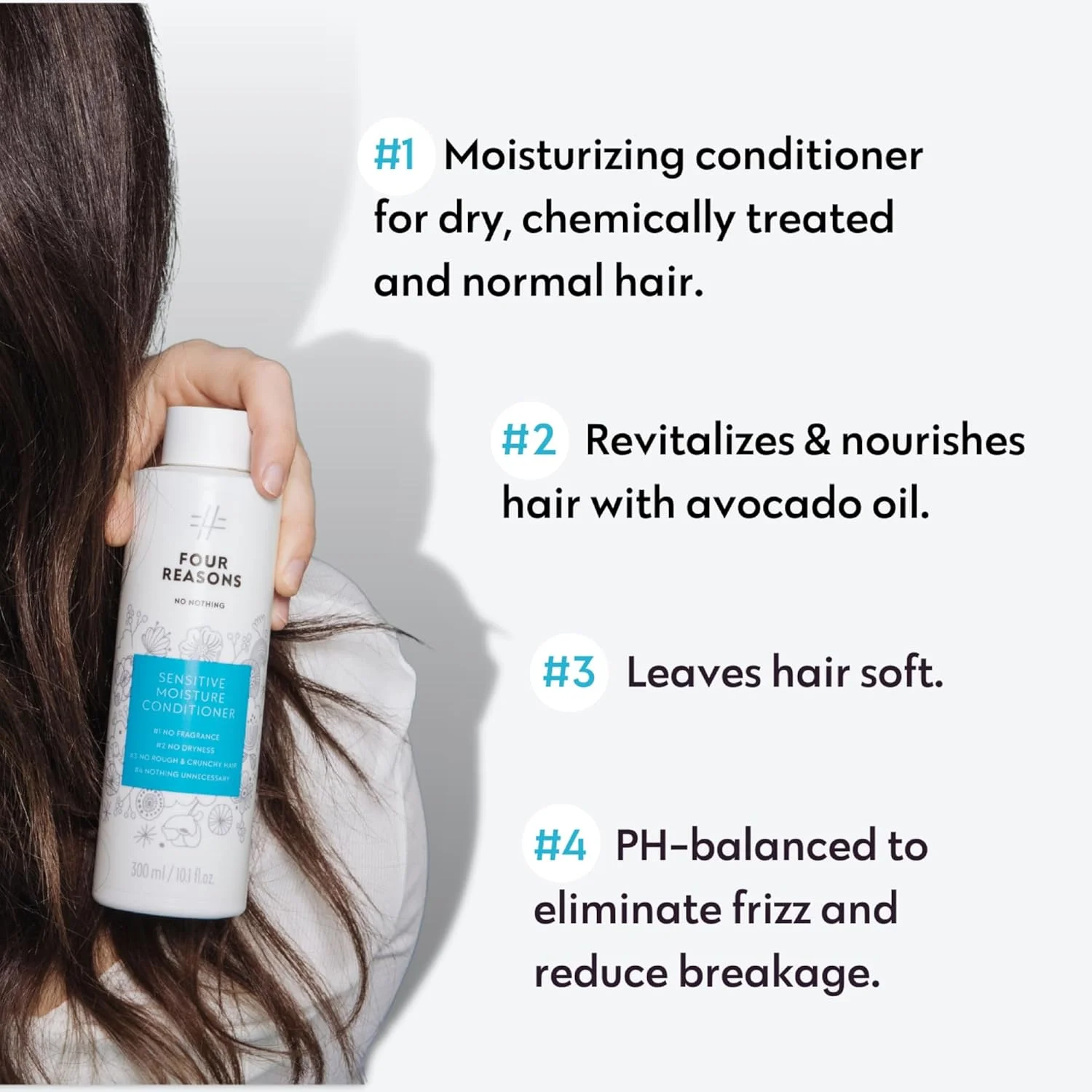 نرم کننده مرطوب کننده موهای حساس فور ریزنز نو ناتینگ - نرم کننده مرطوب کننده بدون عطر - برای موهای خشک و آسیب دیده | 100% وگان | 300 میلی لیتر