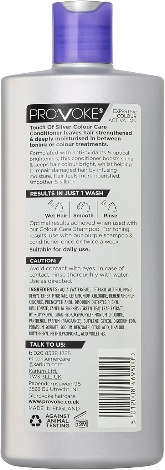 نرم کننده مو پرووک تاچ آف سیلور کالر کر 200 میلی لیتر، حفظ رطوبت عمیق، ابریشمی و نرم موهای رنگ شده، کمک به از بین بردن رنگ های زرد و نارنجی، اصلاح رنگدانه ها برای حفظ رنگ موی سالنی