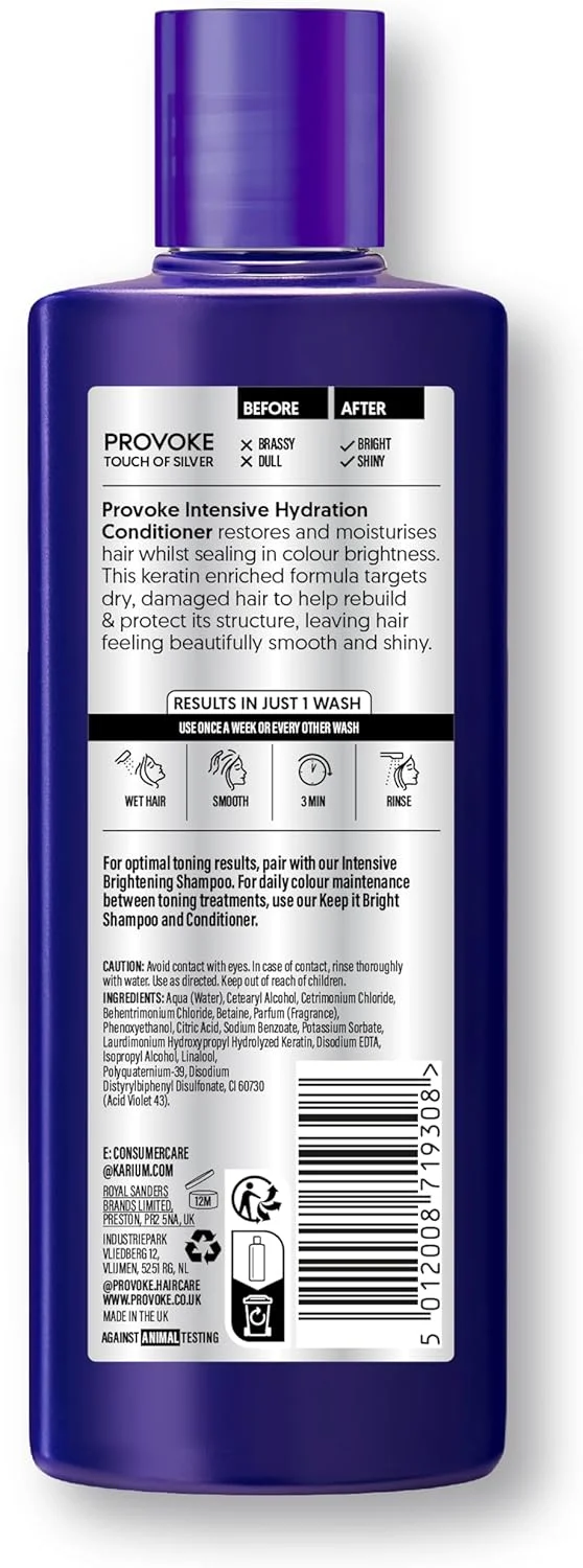 نرم کننده قوی PROVOKE Touch of Silver - برای موهای بلوند، پلاتینیوم، سفید یا خاکستری - 200 میلی لیتر