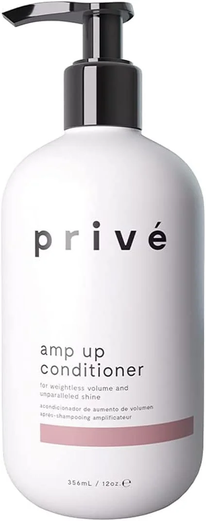 نرم کننده حجم دهنده موهای نازک Prive Amp Up - نرم کننده مو بدون سولفات برای آقایان و بانوان - فرمول وگان و ایمن برای موهای رنگ شده با عصاره بامبو، چای سبز و آکای - رطوبت رسانی سبک (355 میلی لیتر)