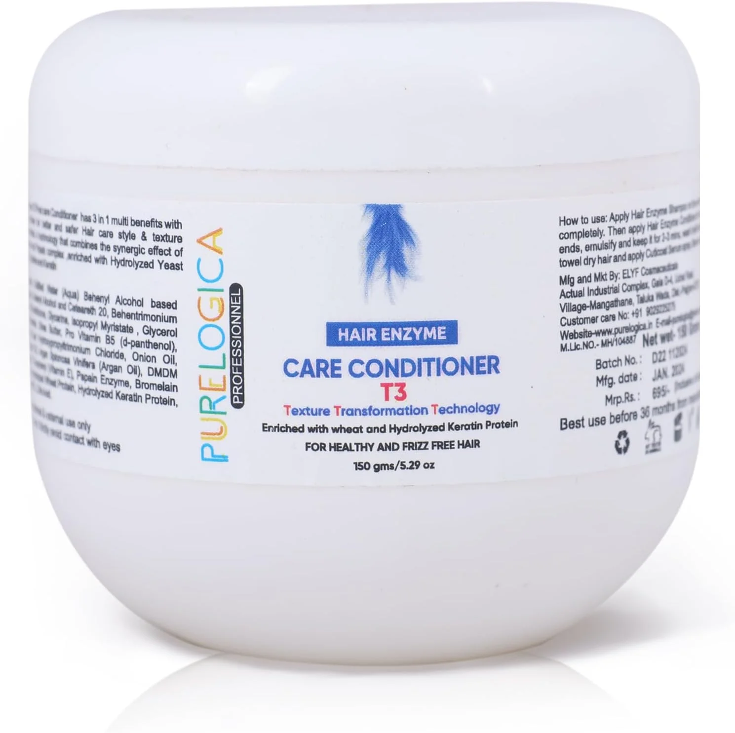 نرم کننده موی سر پیورلوجیکا T3 مناسب موهای معمولی تا خشک، آسیب دیده و رنگ شده، مناسب انواع مو، قابل استفاده بعد از آنزیم تراپی مو، مناسب برای موهای پروتئین، بوتاکس یا کراتین شده - 150 میلی لیتر