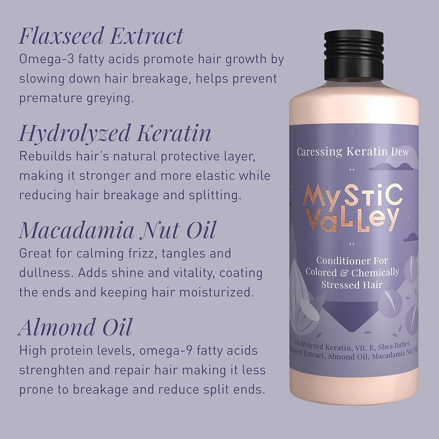 نرم کننده محافظ رنگ مو میستیک ولی حاوی کراتین، عصاره تخم کتان و روغن ماکادمیا برای کنترل آسیب و درخشندگی - 350 میلی لیتر