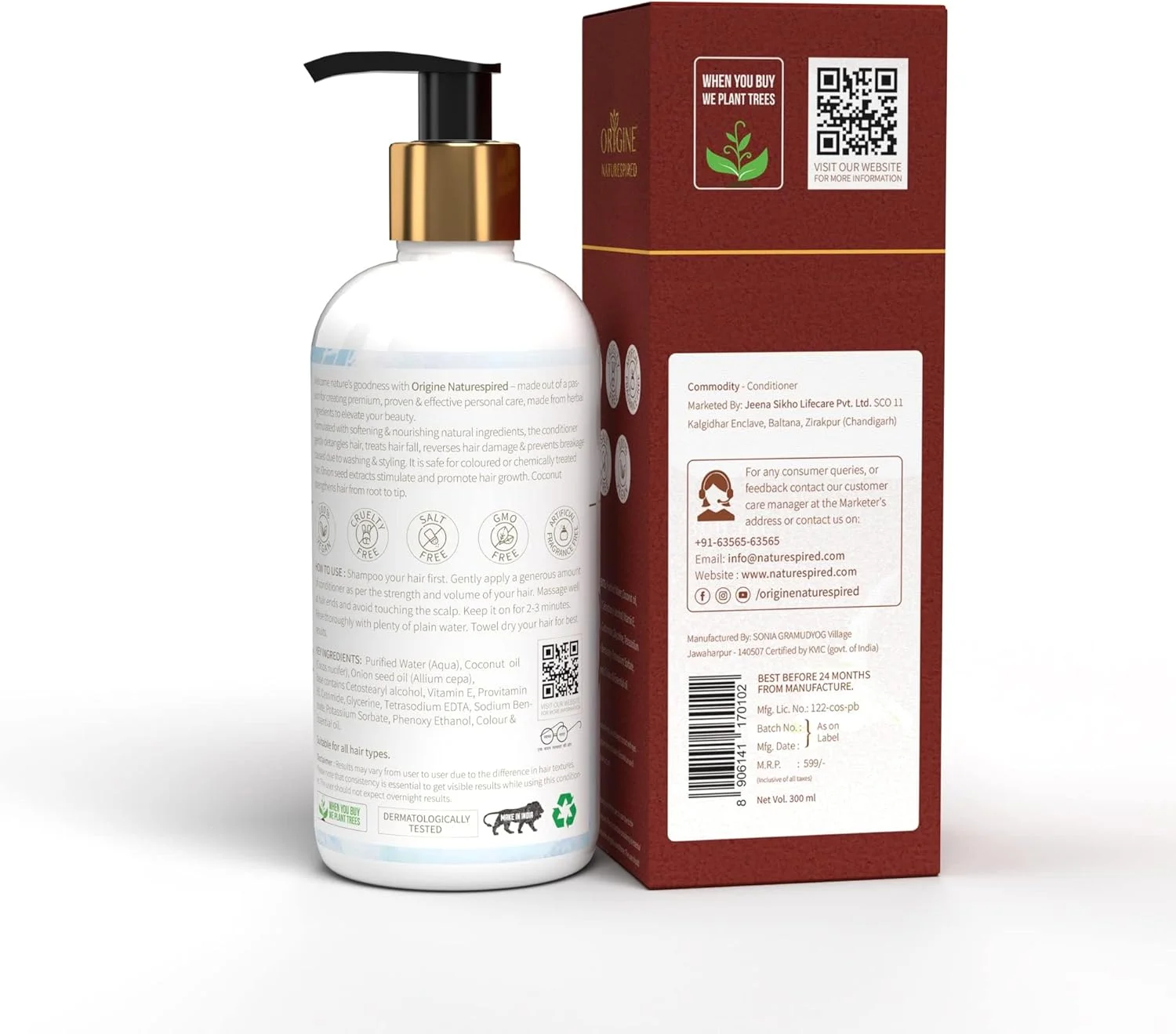 نرم کننده مو اوریجین نیچر اسپایرد برای ریزش مو - 300 میلی لیتر | نرم کننده ضد ریزش مو | نرم کننده مو برای ریزش مو | فاقد پارابن و سولفات