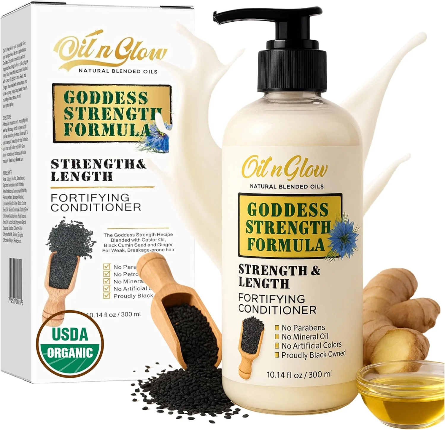 نرم کننده رشد مو ارگانیک OilnGlow: نرم کننده تقویت کننده و مرطوب کننده مو برای ریزش مو، موهای آسیب دیده، خشک و نازک برای زنان و مردان 10 اونس مایع - بدون عطر