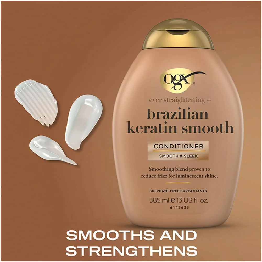 نرم کننده مو او جی ایکس Ever Straightening+ Brazilian Keratin Smooth (385 میلی لیتر)، نرم کننده مو بدون پارابن برای صاف و نرم کردن مو، فرمول مغذی برای موهای بدون وز و براق نرم کننده مو او جی ایکس Ever Straightening+ Brazilian Keratin Smooth (385 میلی لیتر)، نرم کننده مو بدون پارابن برای صاف و نرم کردن مو، فرمول مغذی برای موهای بدون وز و براق