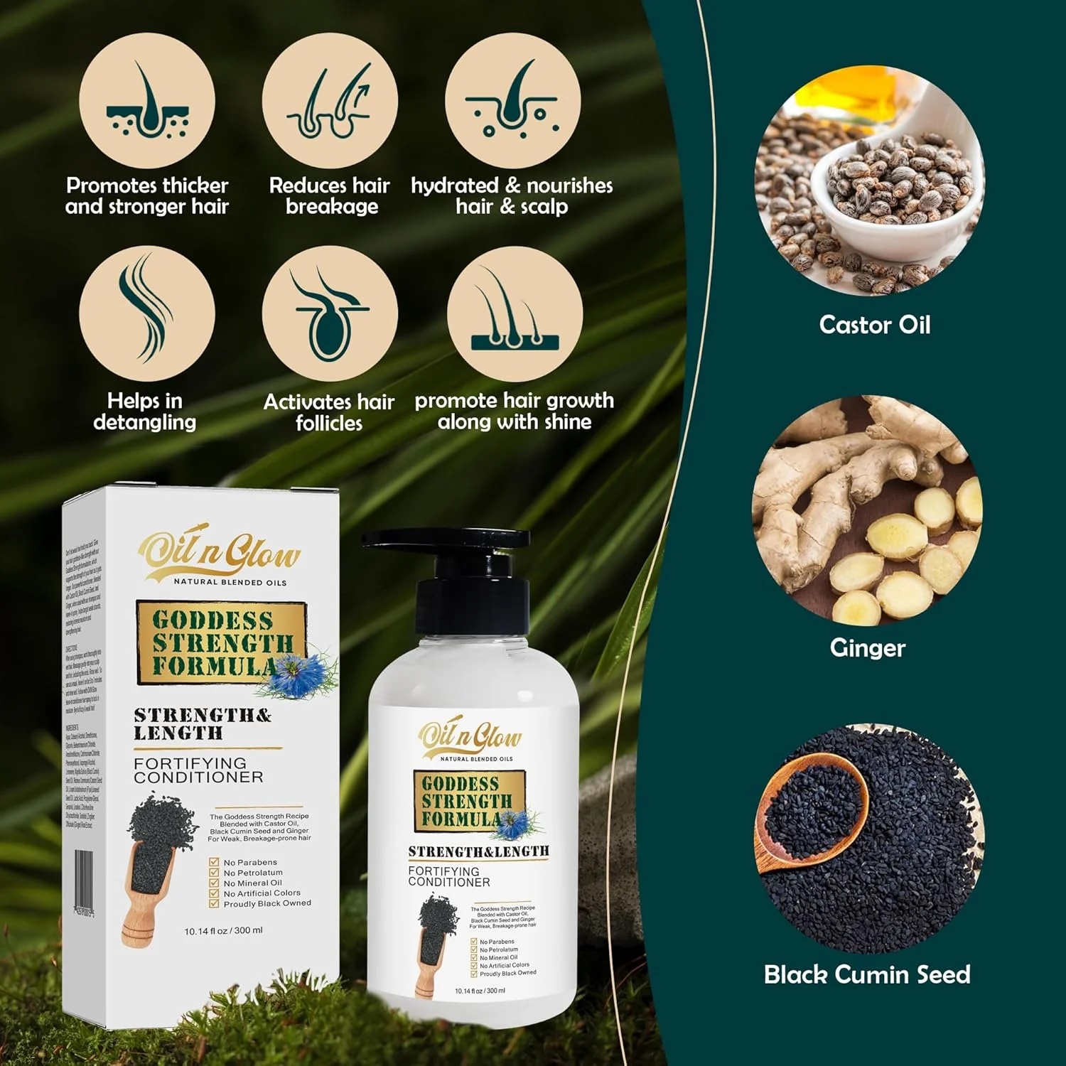 نرم کننده رشد مو ارگانیک OilnGlow: نرم کننده تقویت کننده و مرطوب کننده مو برای ریزش مو، موهای آسیب دیده، خشک و نازک برای زنان و مردان 10 اونس مایع - بدون عطر