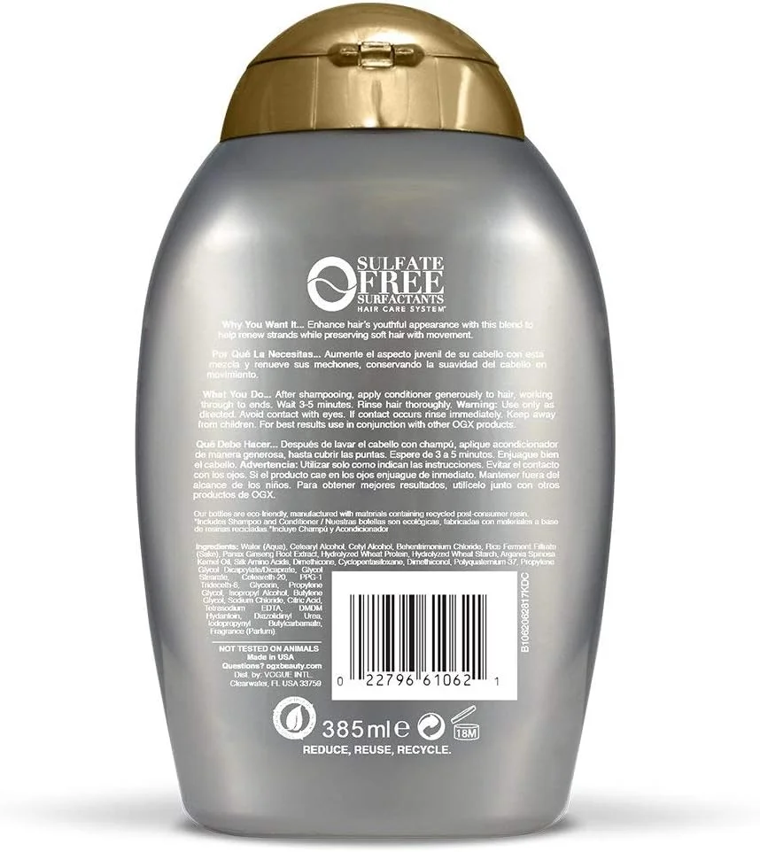 نرم کننده مو OGX Youth Enhancing + Sake، بطری 384 میلی لیتری، نرم کننده بدون سولفات نرم کننده مو OGX Youth Enhancing + Sake، بطری 384 میلی لیتری، نرم کننده بدون سولفات