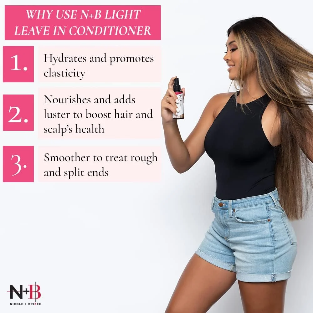 اسپری نرم کننده و باز کننده گره مو سبک نیکول + بریزی N+B | مناسب موهای فر، صاف و انواع مو | مرطوب کننده بدون وزن و بدون ایجاد رسوب، ترمیم کننده موهای خشک، آسیب دیده و وز شده | بدون سولفات و پارابن