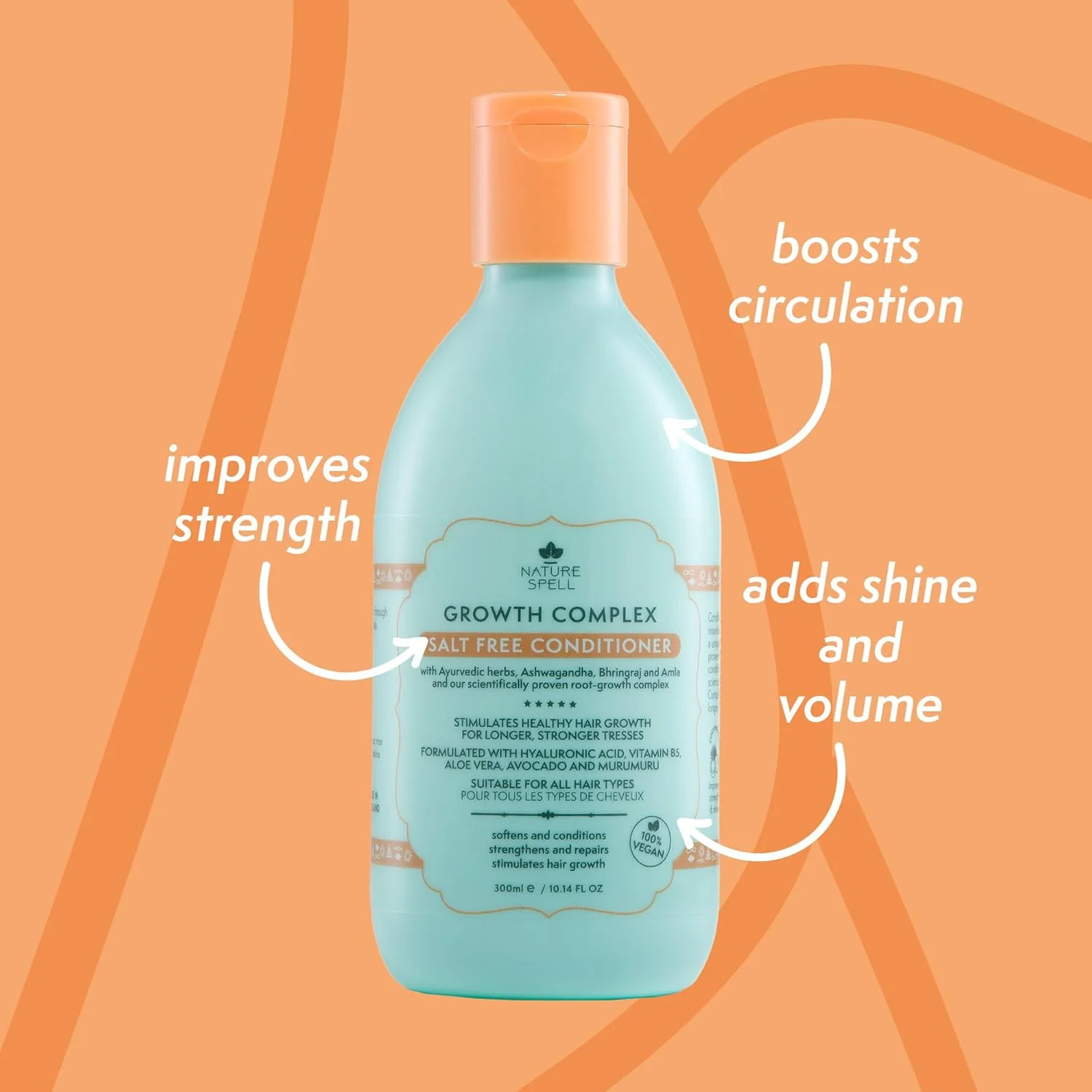 نرم کننده مو Nature Spell برای رشد مو 300 میلی لیتر - غنی شده با گیاهان آیورودا - نرم کننده بدون سولفات - مناسب برای انواع مو - 100% گیاهی - ساخت انگلستان