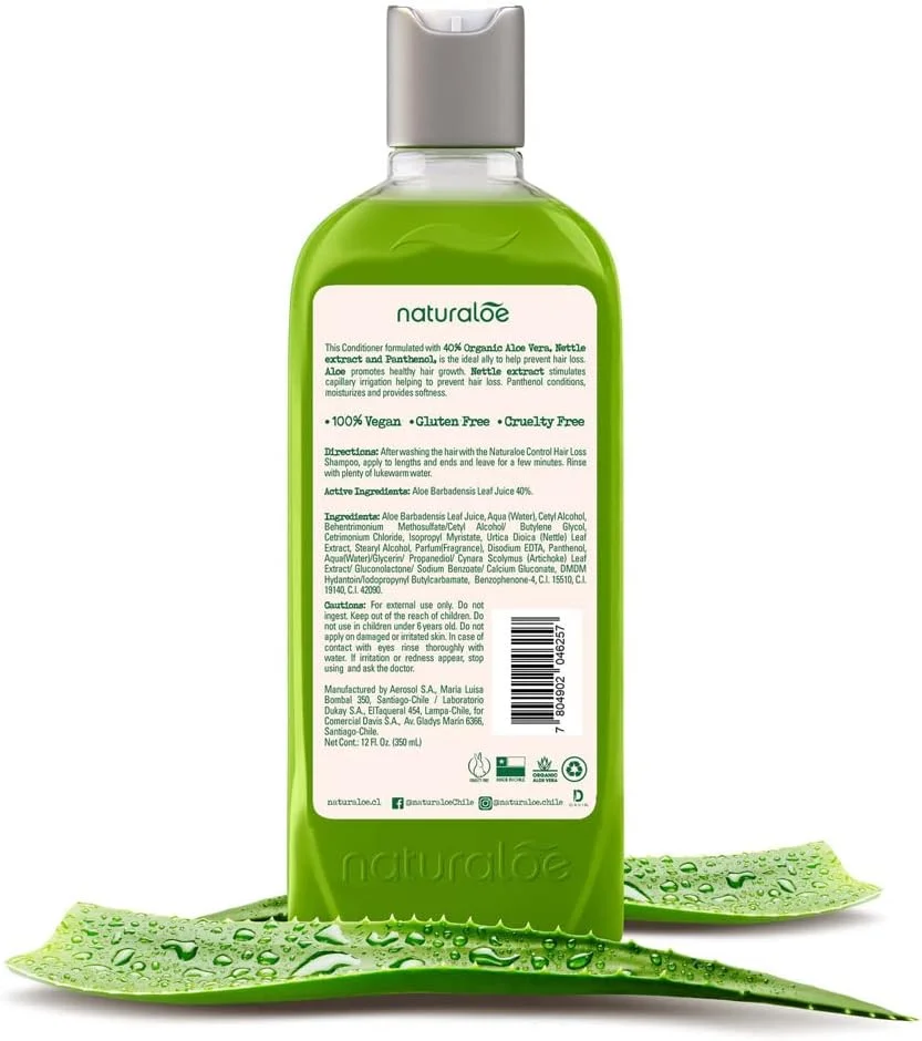 نچرالoe - نرم کننده کنترل ریزش مو - فرمول 100% گیاهی غنی شده با 40% ژل آلوئه ورا، سازگار با محیط زیست، بدون تست حیوانی، بدون پارابن، بدون سیلیکون - 12 fl oz