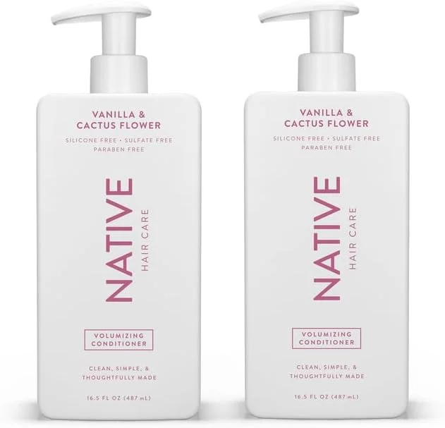 نرم کننده حجم دهنده گل وانیل و کاکتوس نیتیو حاوی مواد مشتق شده طبیعی | مناسب انواع مو - رنگ شده و درمان شده، موهای نازک تا خشک و آسیب دیده | بدون سولفات و رنگ، 487 میلی لیتر (2 عدد)