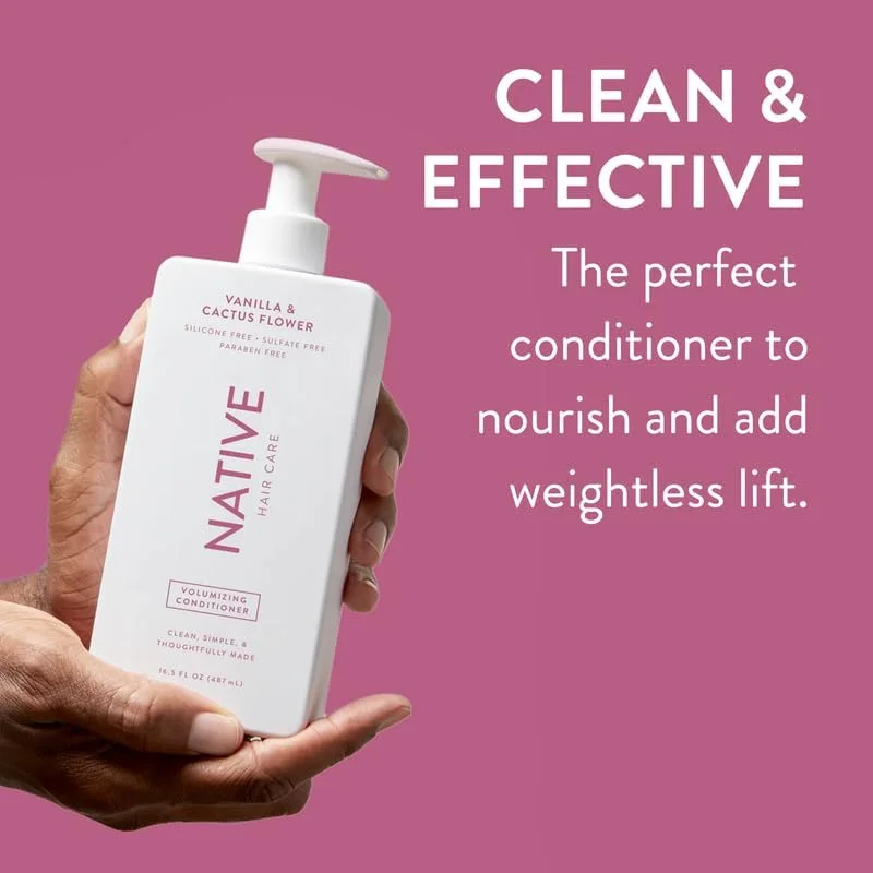 نرم کننده حجم دهنده گل وانیل و کاکتوس نیتیو حاوی مواد مشتق شده طبیعی | مناسب انواع مو - رنگ شده و درمان شده، موهای نازک تا خشک و آسیب دیده | بدون سولفات و رنگ، 487 میلی لیتر (2 عدد)