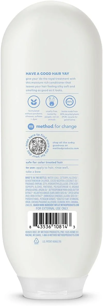 نرم کننده مرطوب کننده مو Method، تغذیه کننده با رایحه شی باتر، نارگیل و شیر برنج، بدون پارابن و سولفات، 400 میلی لیتر (بسته 3 عددی)