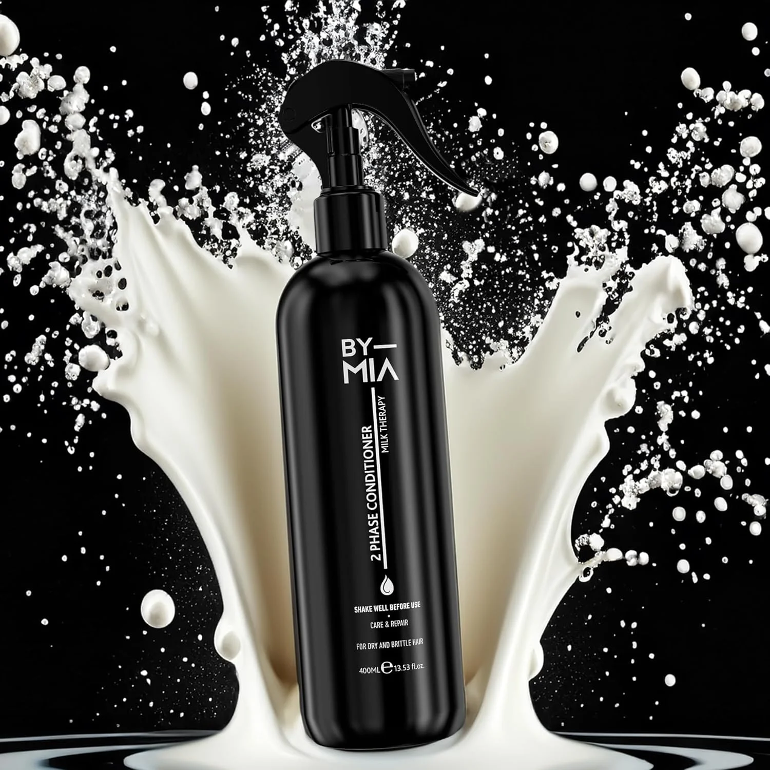 نرم کننده مو دو فاز ممتاز BY MIA با درمان شیر 400 میلی لیتر، اسپری نرم کننده مو بدون نیاز به آبکشی برای موهای خشک و آسیب دیده، مراقبت و ترمیم فشرده