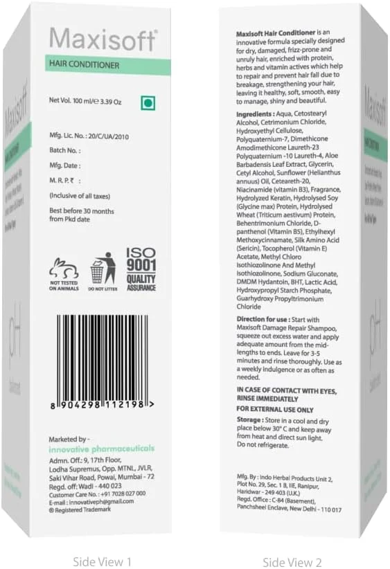 نرم کننده مو ماکسی سافت 100 میلی لیتر | موهای سالم و ابریشمی | حاوی کراتین، آلوئه ورا، ویتامین B5 و E | ترمیم کننده موهای خشک، وز و آسیب دیده (بسته 1 عددی)