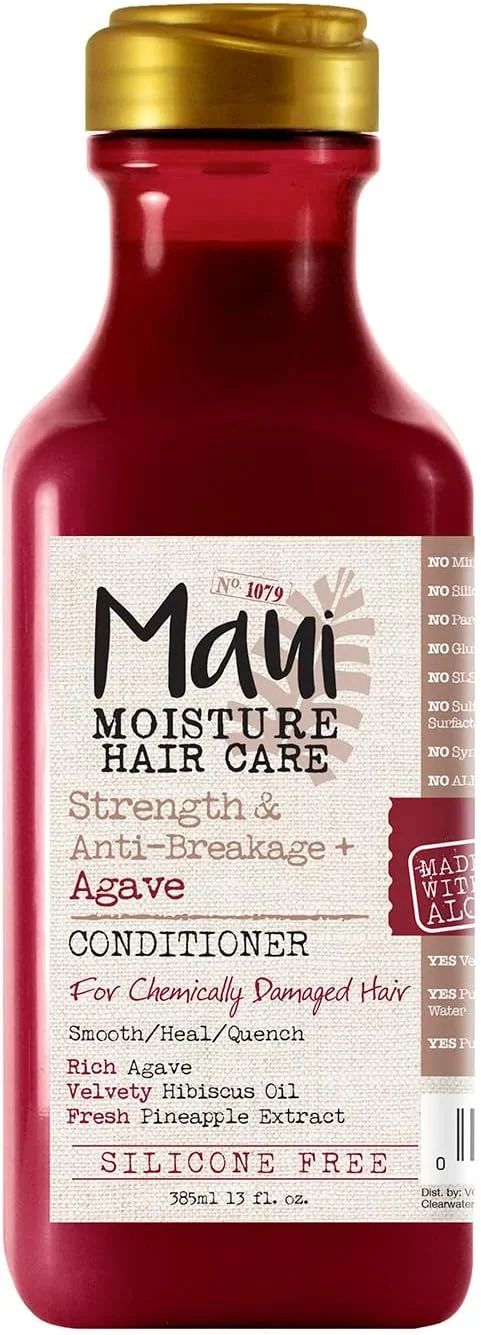 نرم کننده موی سر ماوی مویسچر او جی ایکس، تقویت کننده و ضد شکستگی + آبرسان آگاو برای موهای رنگ شده یا آسیب دیده شیمیایی، وگان، بدون سیلیکون، بدون پارابن، بدون سولفات، حاوی گل بامیه، 384 میلی لیتر