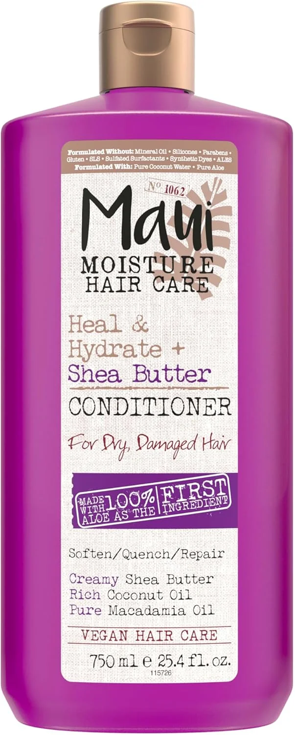 نرم کننده موی شی باتر مائویی مویسچر، ترمیم و آبرسانی مناسب موهای فر و آسیب دیده، نرم کننده و احیا کننده موهای مجعد و فر با روغن های ماکادمیا و نارگیل، وگان و بدون سیلیکون، 385 میلی لیتر