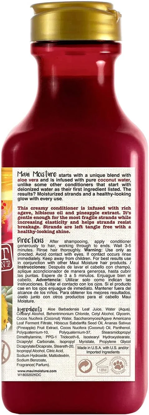 نرم کننده موی سر ماوی مویسچر او جی ایکس، تقویت کننده و ضد شکستگی + آبرسان آگاو برای موهای رنگ شده یا آسیب دیده شیمیایی، وگان، بدون سیلیکون، بدون پارابن، بدون سولفات، حاوی گل بامیه، 384 میلی لیتر