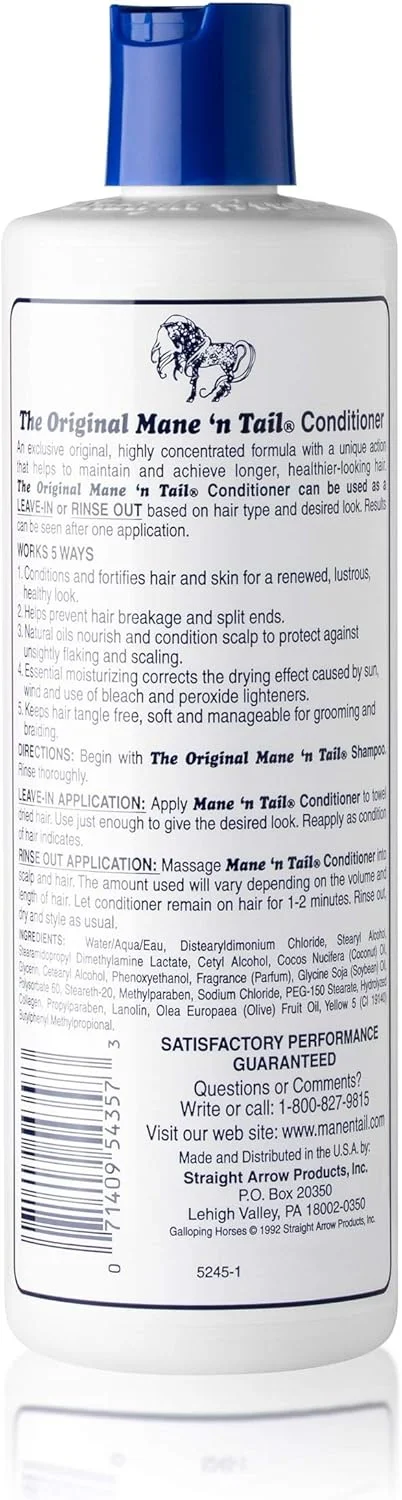 نرم کننده مو اورجینال Mane ‘n Tail حجم 355 میلی لیتر – تقویت کننده و پرپشت کننده مو. کمک به ترمیم موهای آسیب دیده. کمک به باز کردن گره مو، کاهش وز و افزایش حالت پذیری. موها را بدون گره نگه می دارد