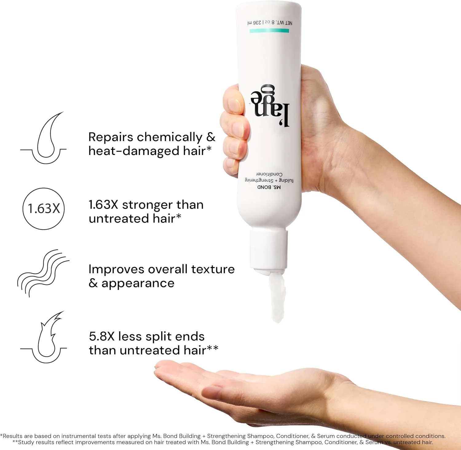نرم کننده تقویت کننده و ترمیم کننده مو لنج مدل Ms. Bond | ترمیم پیوندهای مو | درمان فشرده برای ترمیم شکستگی مو | ماسک مو برای پایان صاف | فرمول مرطوب کننده | بطری 236 میلی لیتری