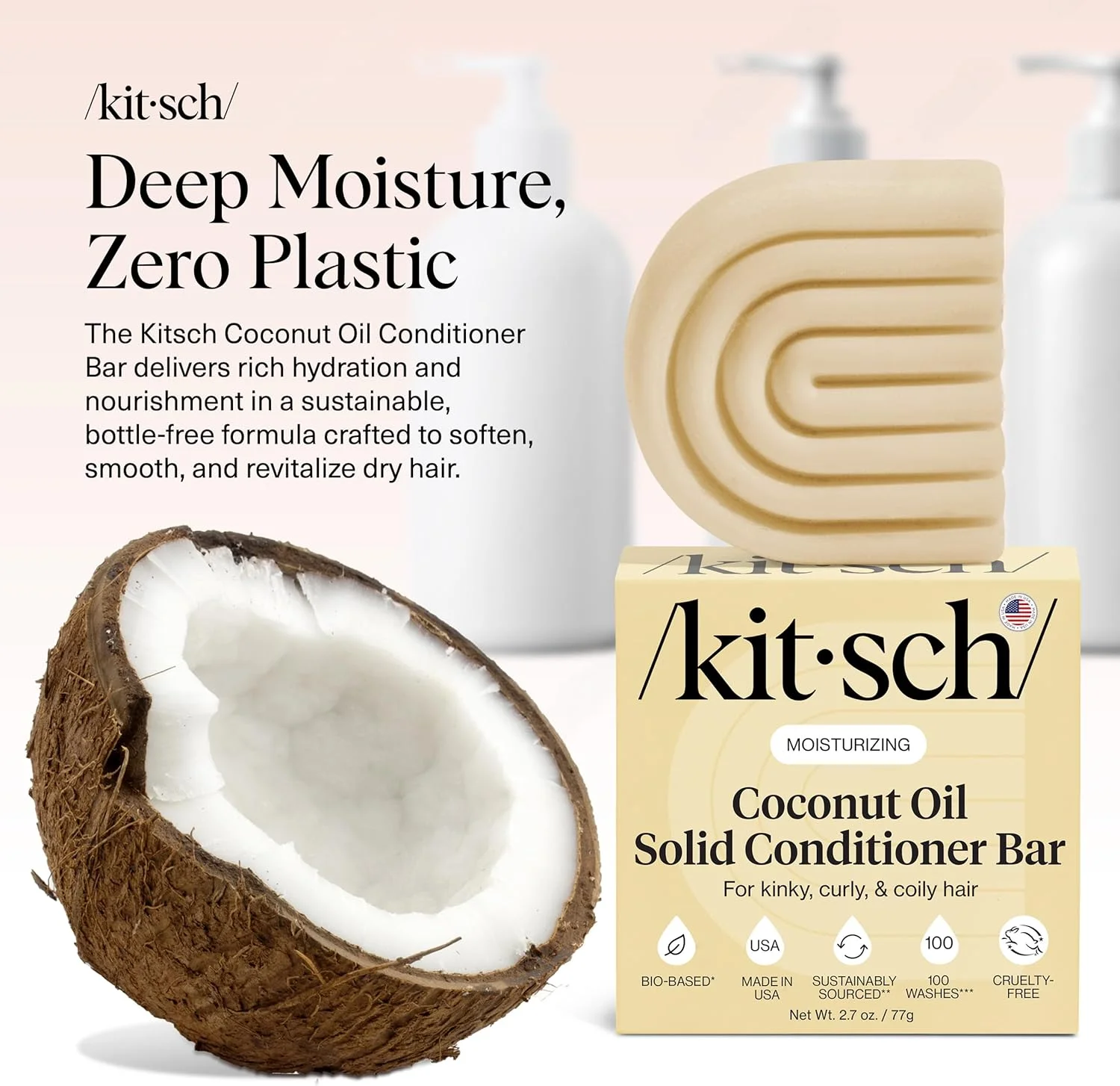 نرم کننده عمیق مو با روغن نارگیل کیچ - نرم کننده سازگار با محیط زیست و بدون بطری، تغذیه کننده و ترمیم کننده موهای خشک و آسیب دیده، کاهش شکستگی مو، نرم کننده روزانه بدون مواد شیمیایی برای انواع مو