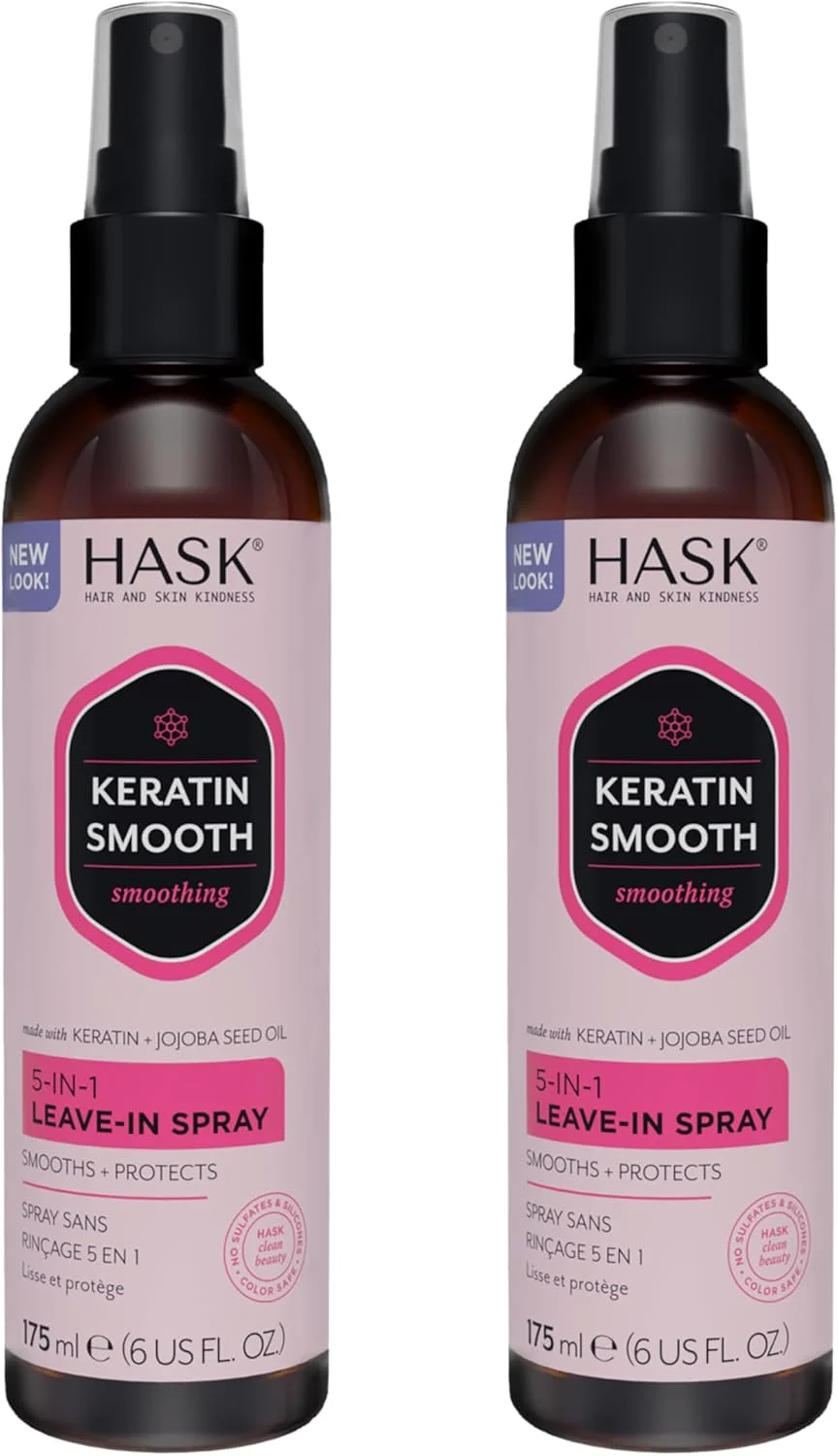 اسپری نرم کننده مو حاوی کراتین هاسک 5 در 1، مناسب انواع مو، بدون سولفات، بدون گلوتن، بدون پارابن - مجموعه 2 عددی کراتین