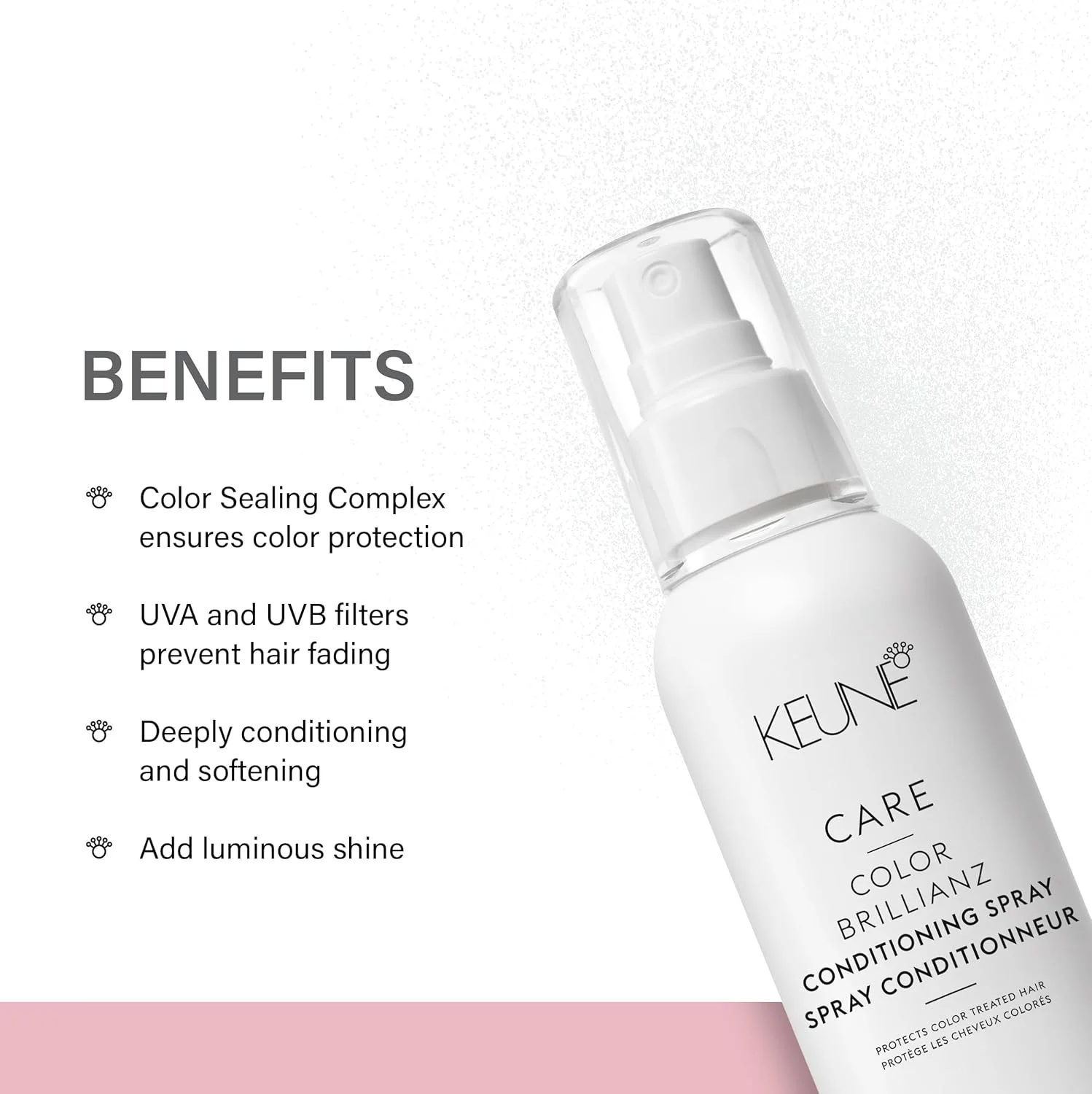 اسپری موی بدون آبکشی Keune Care Color Brillianz، محافظ رنگ و محافظت در برابر اشعه ماوراء بنفش برای موهای رنگ شده، 140 میلی لیتر