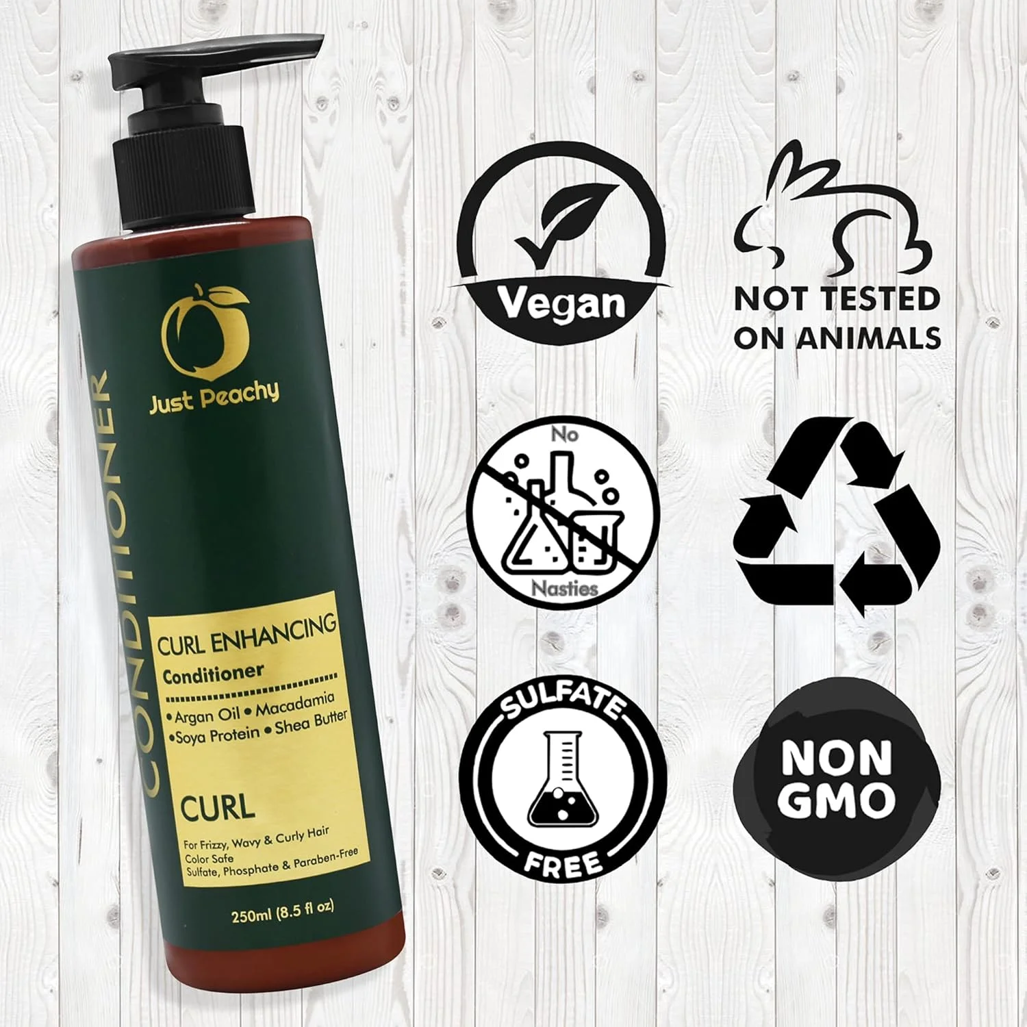 نرم کننده تقویت کننده فر مو جاست پیچی | روغن آرگان مراکشی؛ پروتئین سویا، روغن ماکادمیا و کره شی | محافظ رنگ مو | برای موهای وز، موج دار و فر | بدون سولفات، پارابن، فسفات | 100% وگان | 250 میلی لیتر