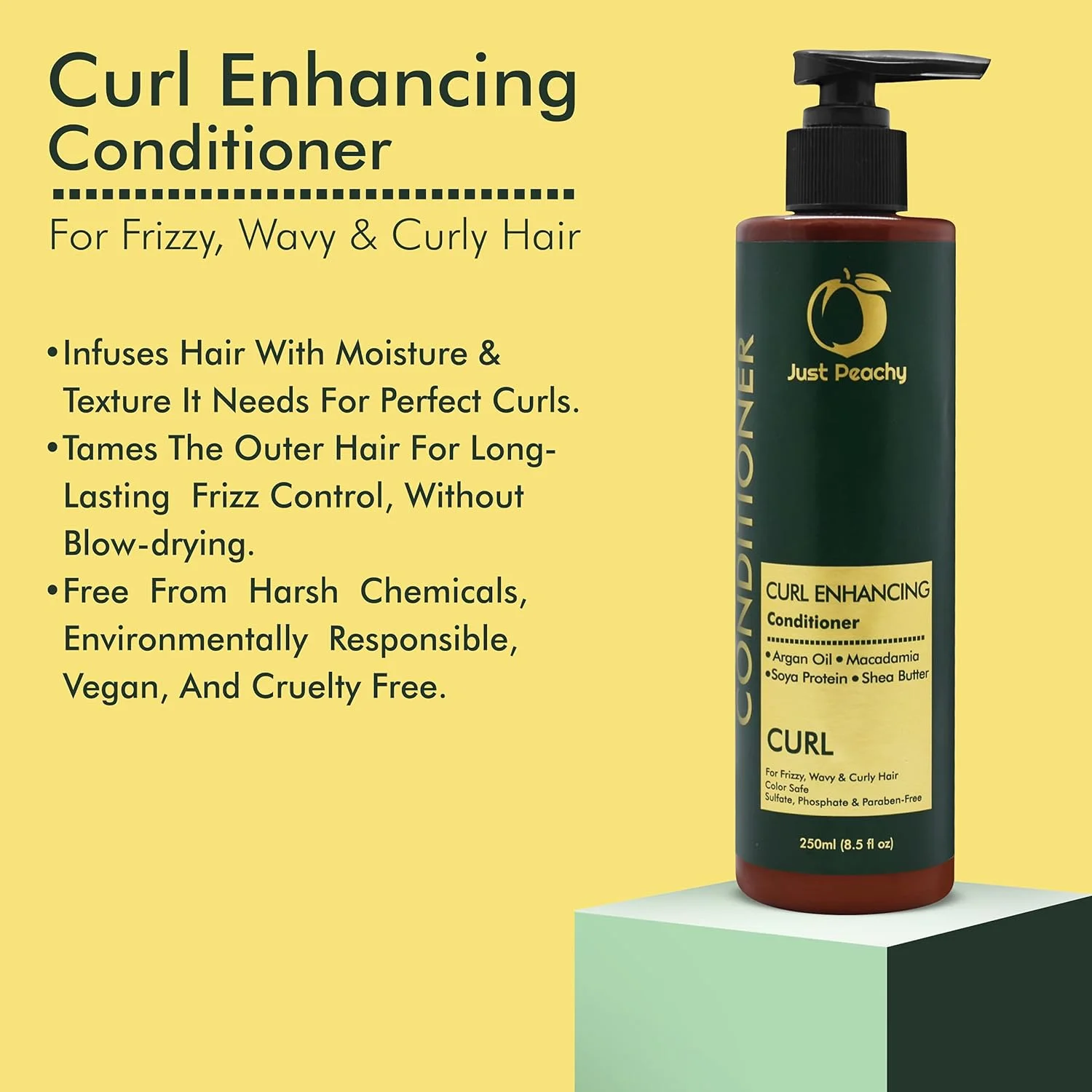 نرم کننده تقویت کننده فر مو جاست پیچی | روغن آرگان مراکشی؛ پروتئین سویا، روغن ماکادمیا و کره شی | محافظ رنگ مو | برای موهای وز، موج دار و فر | بدون سولفات، پارابن، فسفات | 100% وگان | 250 میلی لیتر