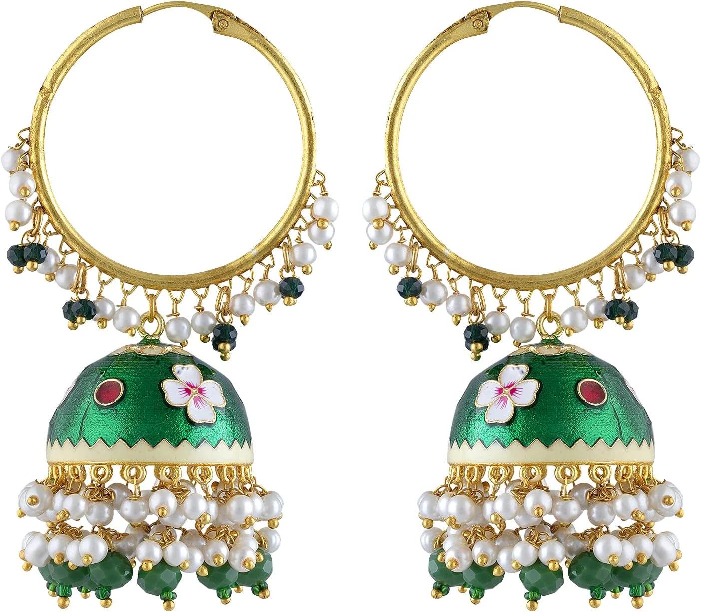 گوشواره های آویز Jhumka Jhumki زنانه به سبک مهمانی بالیوود Aheli، جواهرات مد روز قومی هندی برای عروسی، سبز