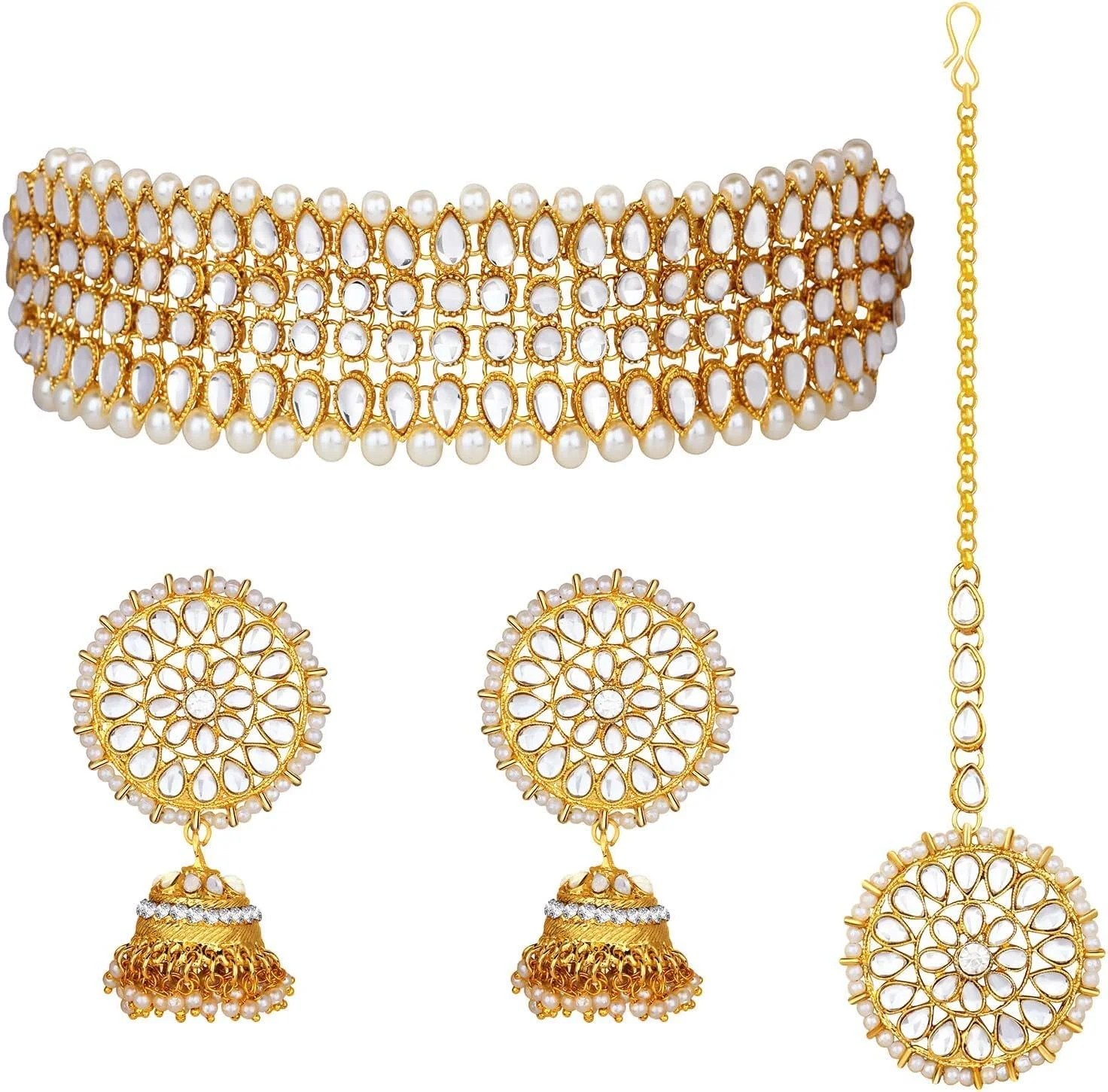 آهلی گردنبند و گوشواره های کندان مصنوعی سنتی قومیتی جواهرات مد مهمانی عروسی هندی برای زنان