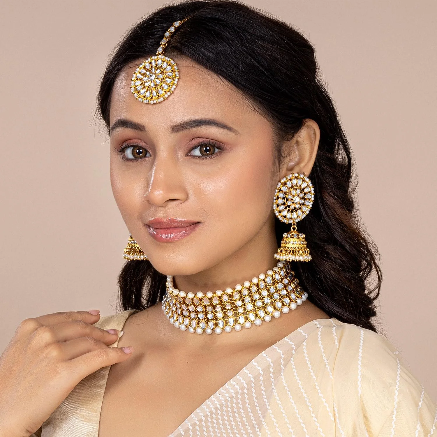 آهلی گردنبند و گوشواره های کندان مصنوعی سنتی قومیتی جواهرات مد مهمانی عروسی هندی برای زنان آهلی گردنبند و گوشواره های کندان مصنوعی سنتی قومیتی جواهرات مد مهمانی عروسی هندی برای زنان