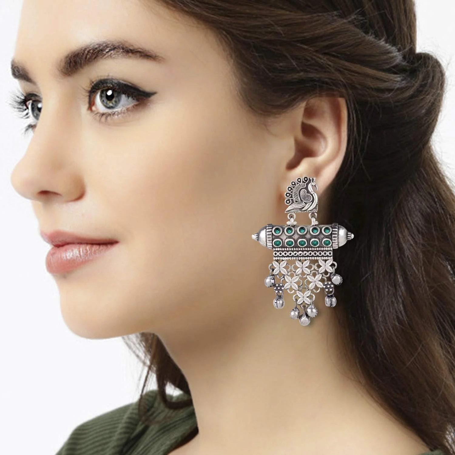 آویز گوشواره ای طرح طاووس قومی اهلی، جواهرات قبیله ای اکسید شده هندی برای زنان و دختران نوجوان آویز گوشواره ای طرح طاووس قومی اهلی، جواهرات قبیله ای اکسید شده هندی برای زنان و دختران نوجوان
