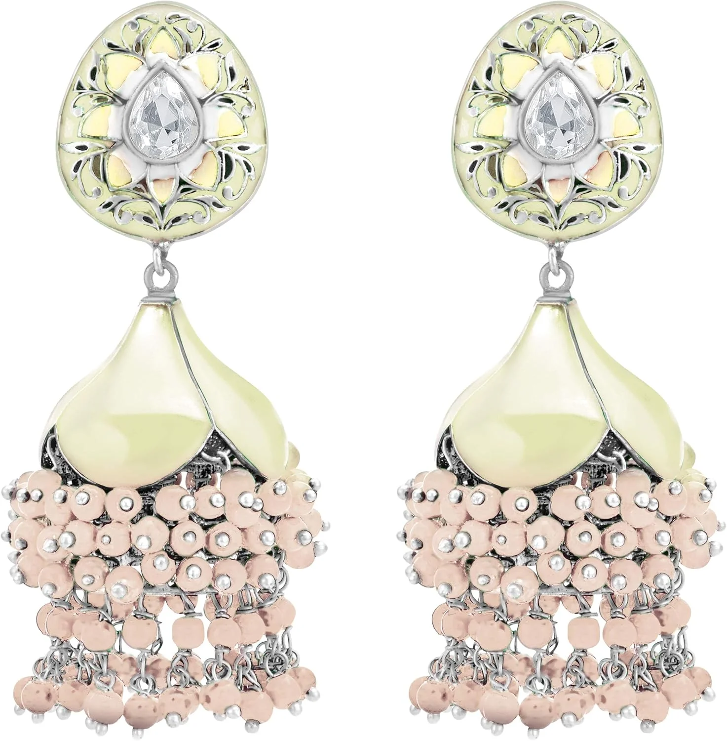 گوشواره های آویز جومکی طرح نیلوفر طلایی رنگ Aheli، جواهرات مد روز عروسی هندی قومی برای زنان