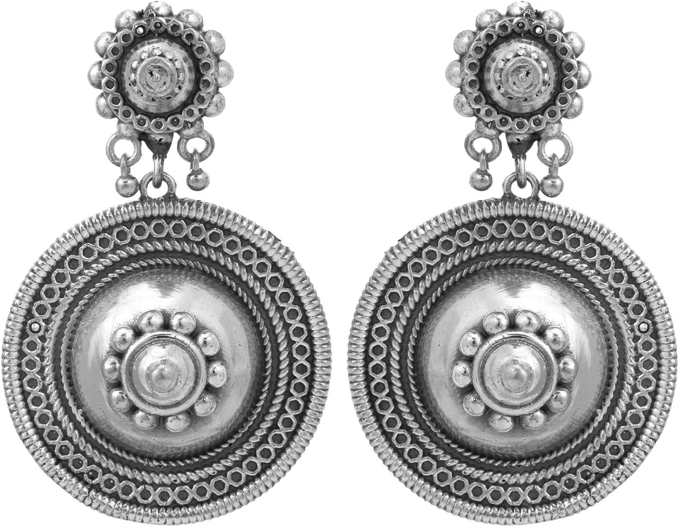 گوشواره های آویز طرح جومکی با روکش نقره ای و طراحی دو رنگ Aheli، جواهرات مد روز قومی هندی برای زنان