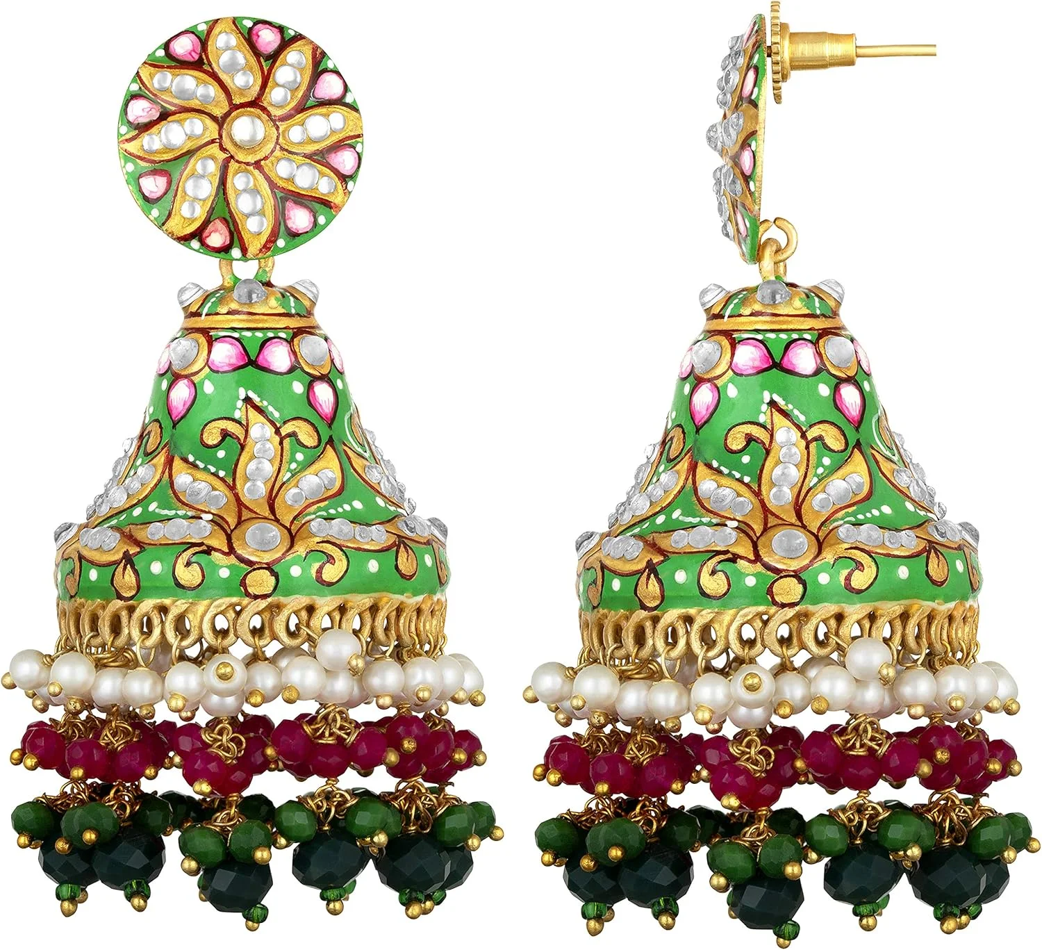 گوشواره های آویز جومکی میناکاری شده دست ساز Aheli Pearl Kundan، جواهرات سنتی هندی برای زنان و دختران (نعنایی) گوشواره های آویز جومکی میناکاری شده دست ساز Aheli Pearl Kundan، جواهرات سنتی هندی برای زنان و دختران (نعنایی)