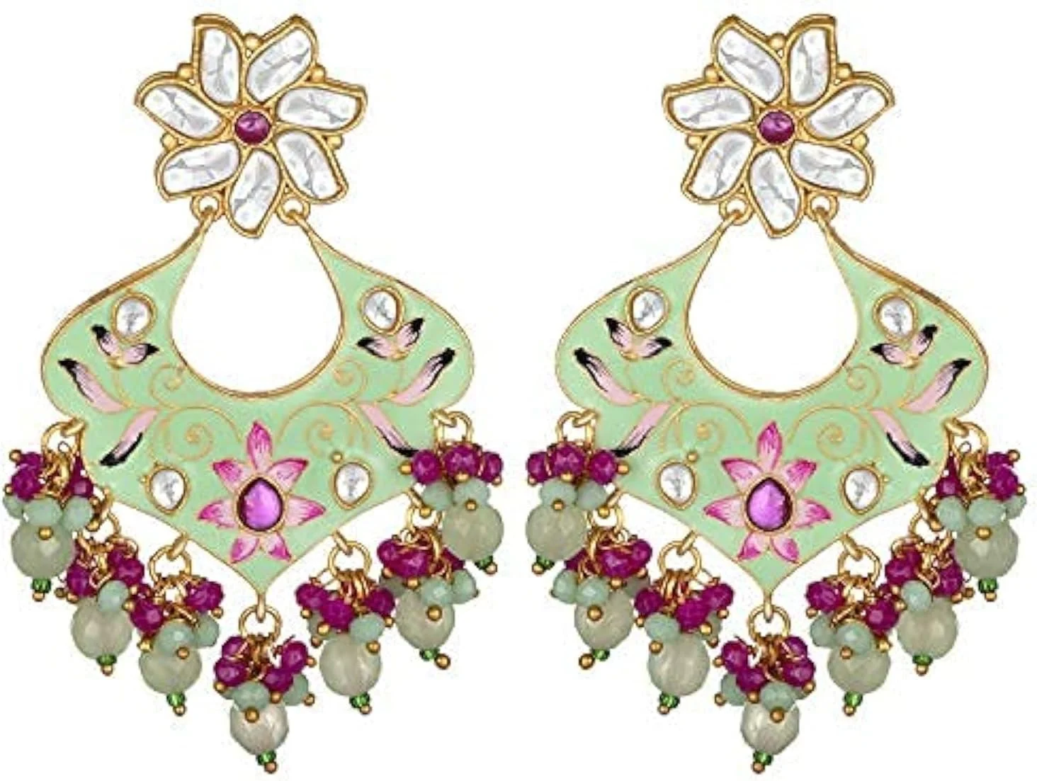 گوشواره های آویز میناکاری کریستال Kundan Aheli، جواهرات سنتی بالیوودی هندی برای زنان