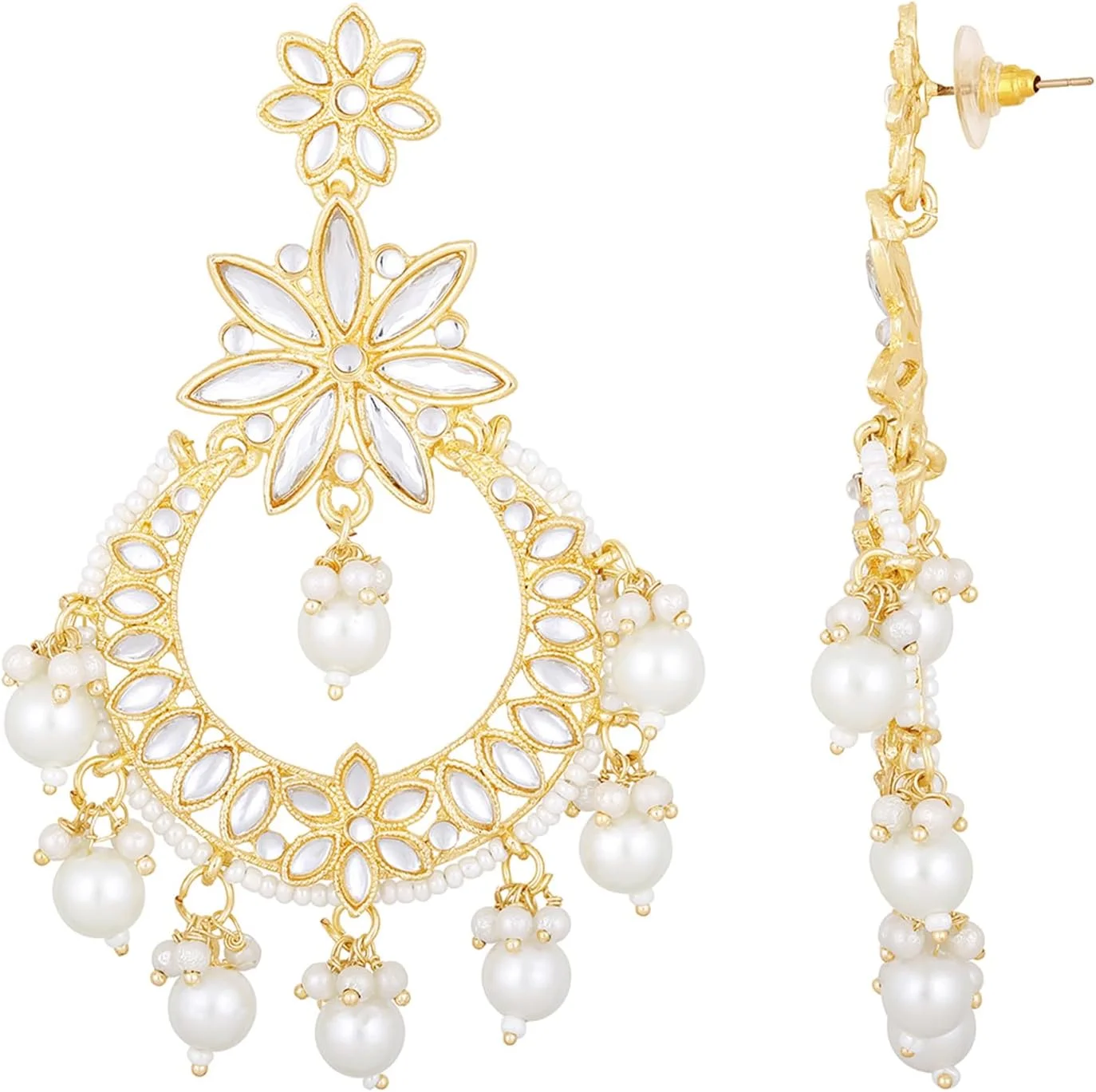 گوشواره های آویز چندبالی با روکش طلایی و نگین های سفید کندان Aheli، زیورآلات شیک و قومی، هدیه ای برای زنان گوشواره های آویز چندبالی با روکش طلایی و نگین های سفید کندان Aheli، زیورآلات شیک و قومی، هدیه ای برای زنان