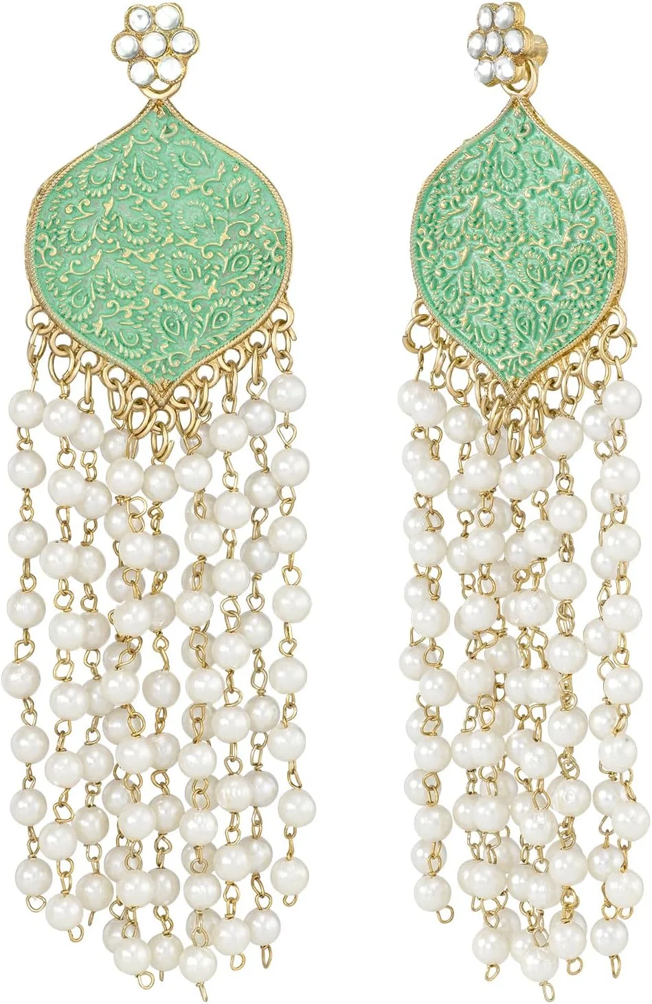 گوشواره آویز طلایی طرح کندان و مهره ای Aheli، زیورآلات مجلسی شیک و سنتی، هدیه ای برای بانوان گوشواره آویز طلایی طرح کندان و مهره ای Aheli، زیورآلات مجلسی شیک و سنتی، هدیه ای برای بانوان