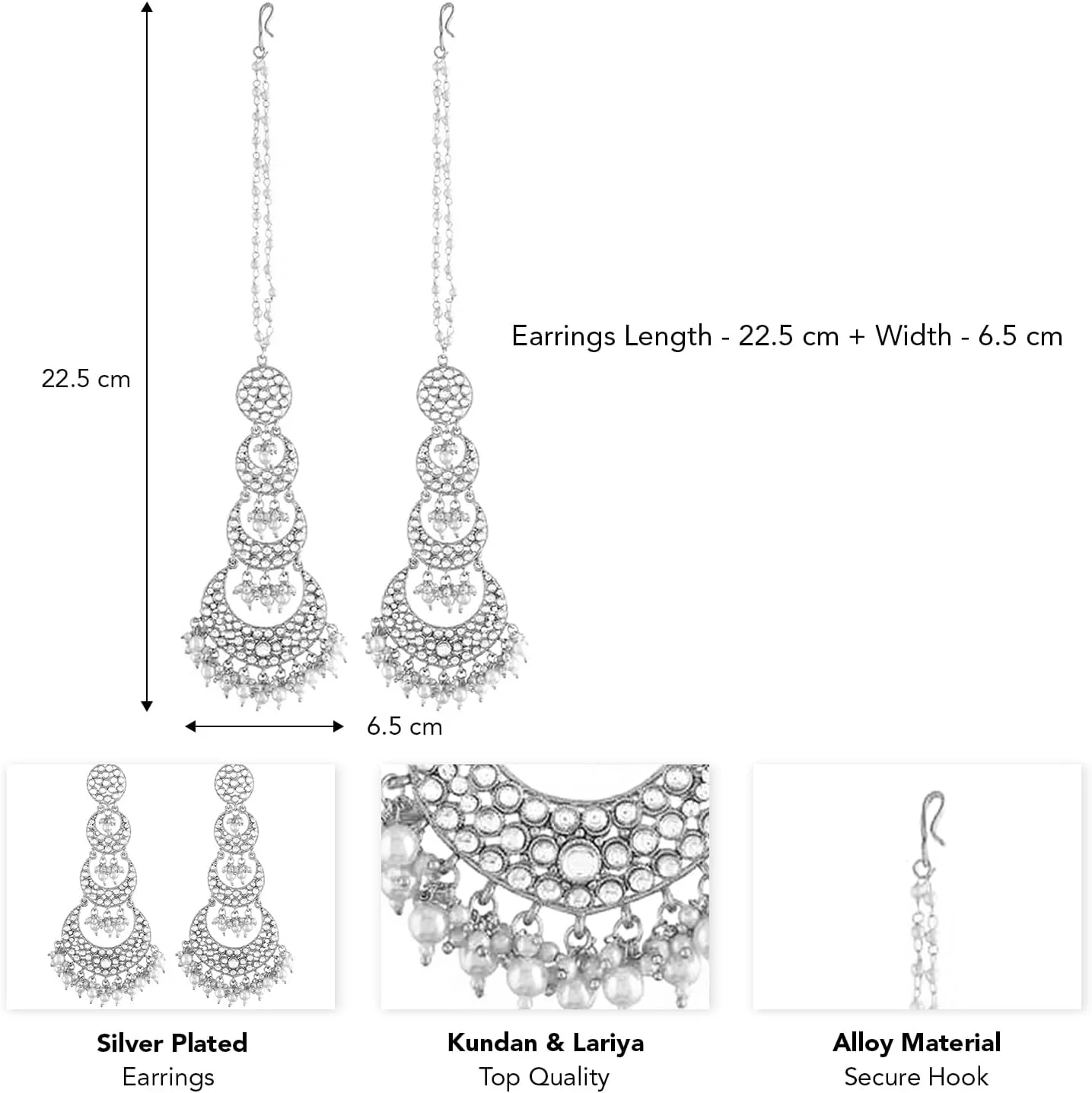 آهلی گوشواره های آویز بلند نقره ای با نگین های Kundan و Lariya، جواهرات قومی برای زنان آهلی گوشواره های آویز بلند نقره ای با نگین های Kundan و Lariya، جواهرات قومی برای زنان