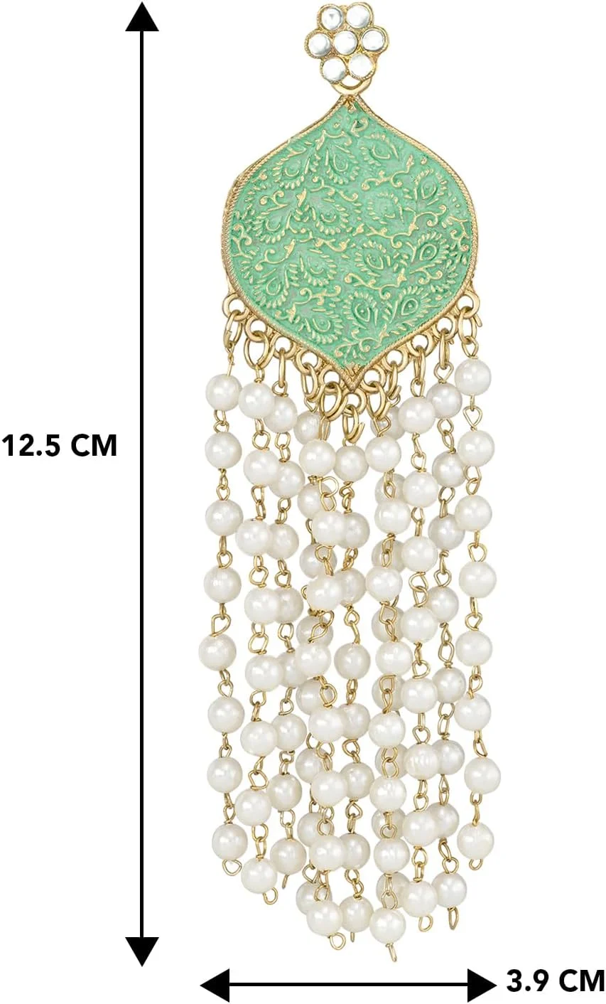 گوشواره آویز طلایی طرح کندان و مهره ای Aheli، زیورآلات مجلسی شیک و سنتی، هدیه ای برای بانوان گوشواره آویز طلایی طرح کندان و مهره ای Aheli، زیورآلات مجلسی شیک و سنتی، هدیه ای برای بانوان