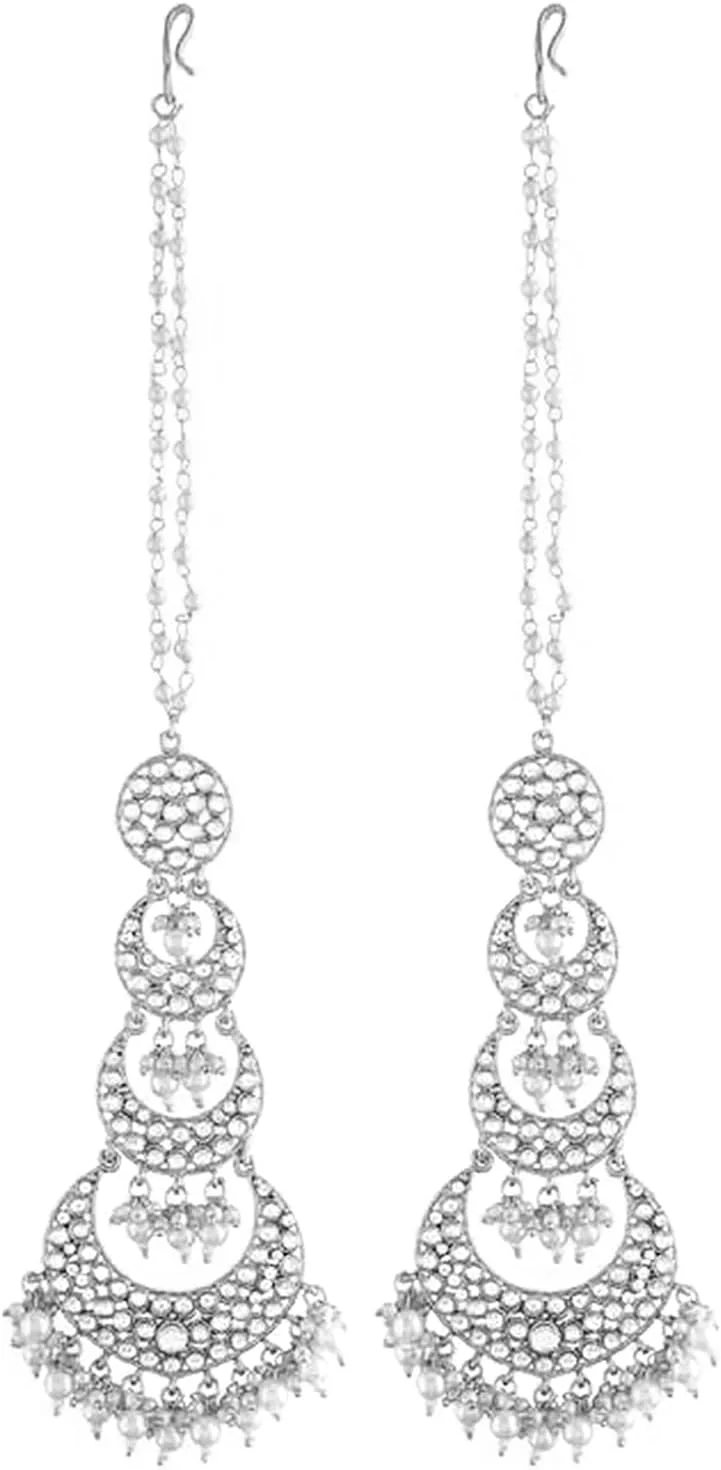آهلی گوشواره های آویز بلند نقره ای با نگین های Kundan و Lariya، جواهرات قومی برای زنان آهلی گوشواره های آویز بلند نقره ای با نگین های Kundan و Lariya، جواهرات قومی برای زنان