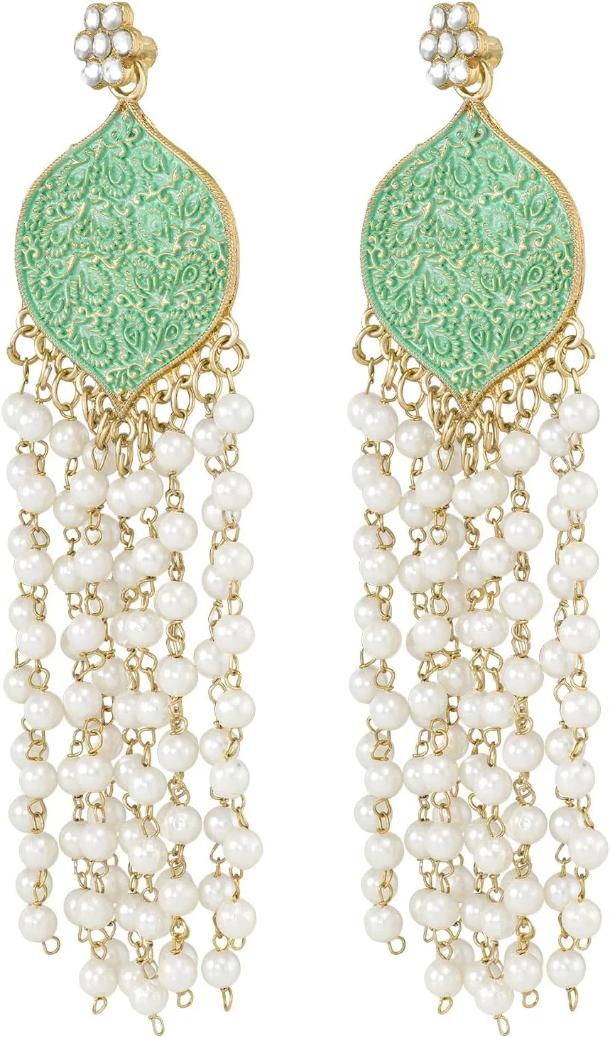 گوشواره آویز طلایی طرح کندان و مهره ای Aheli، زیورآلات مجلسی شیک و سنتی، هدیه ای برای بانوان گوشواره آویز طلایی طرح کندان و مهره ای Aheli، زیورآلات مجلسی شیک و سنتی، هدیه ای برای بانوان