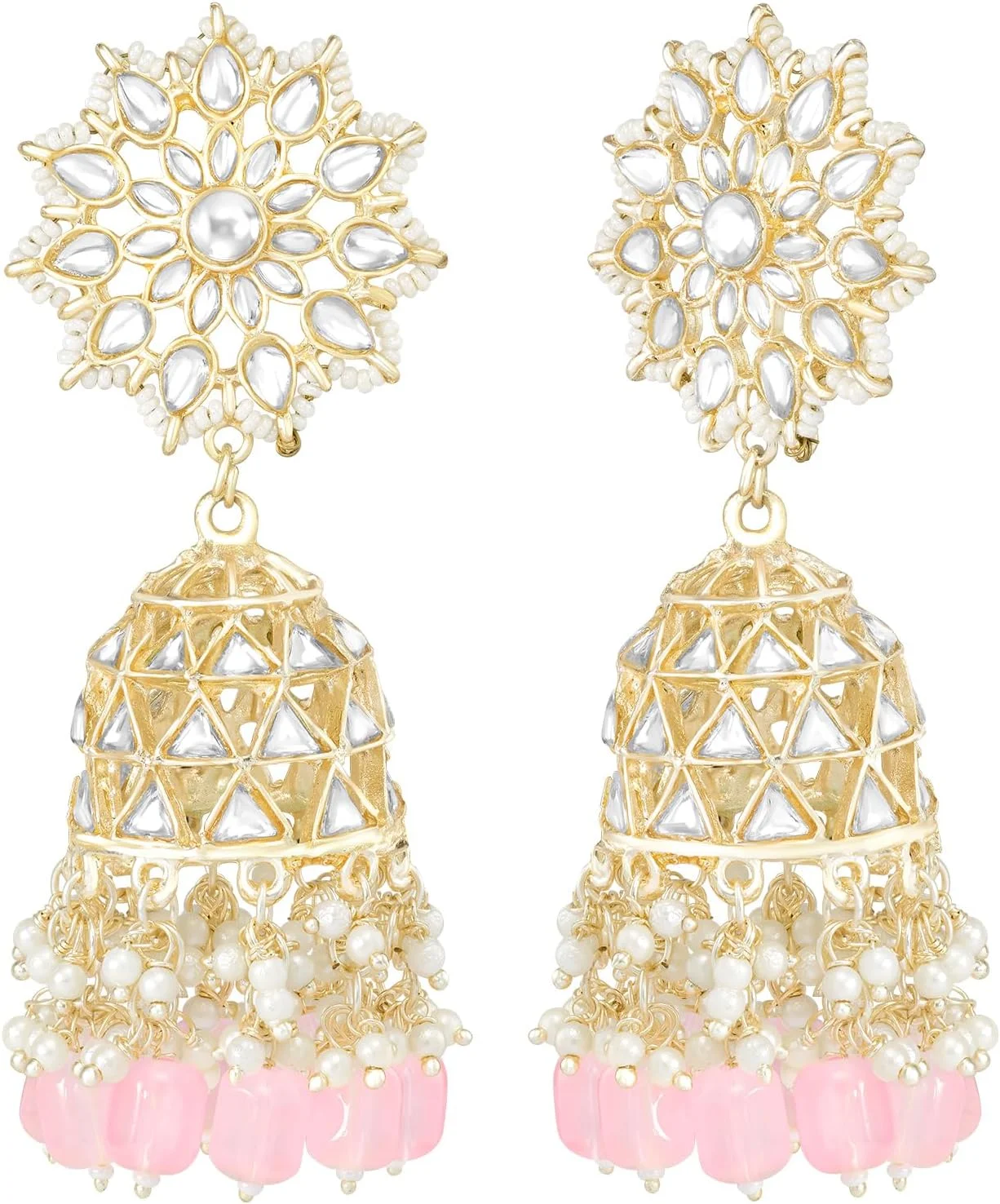 گوشواره آویز جومکی طلایی رنگ اهلی با نگین های سبز روشن کندان و مهره، جواهرات فانتزی شیک سنتی هدیه برای زنان گوشواره آویز جومکی طلایی رنگ اهلی با نگین های سبز روشن کندان و مهره، جواهرات فانتزی شیک سنتی هدیه برای زنان