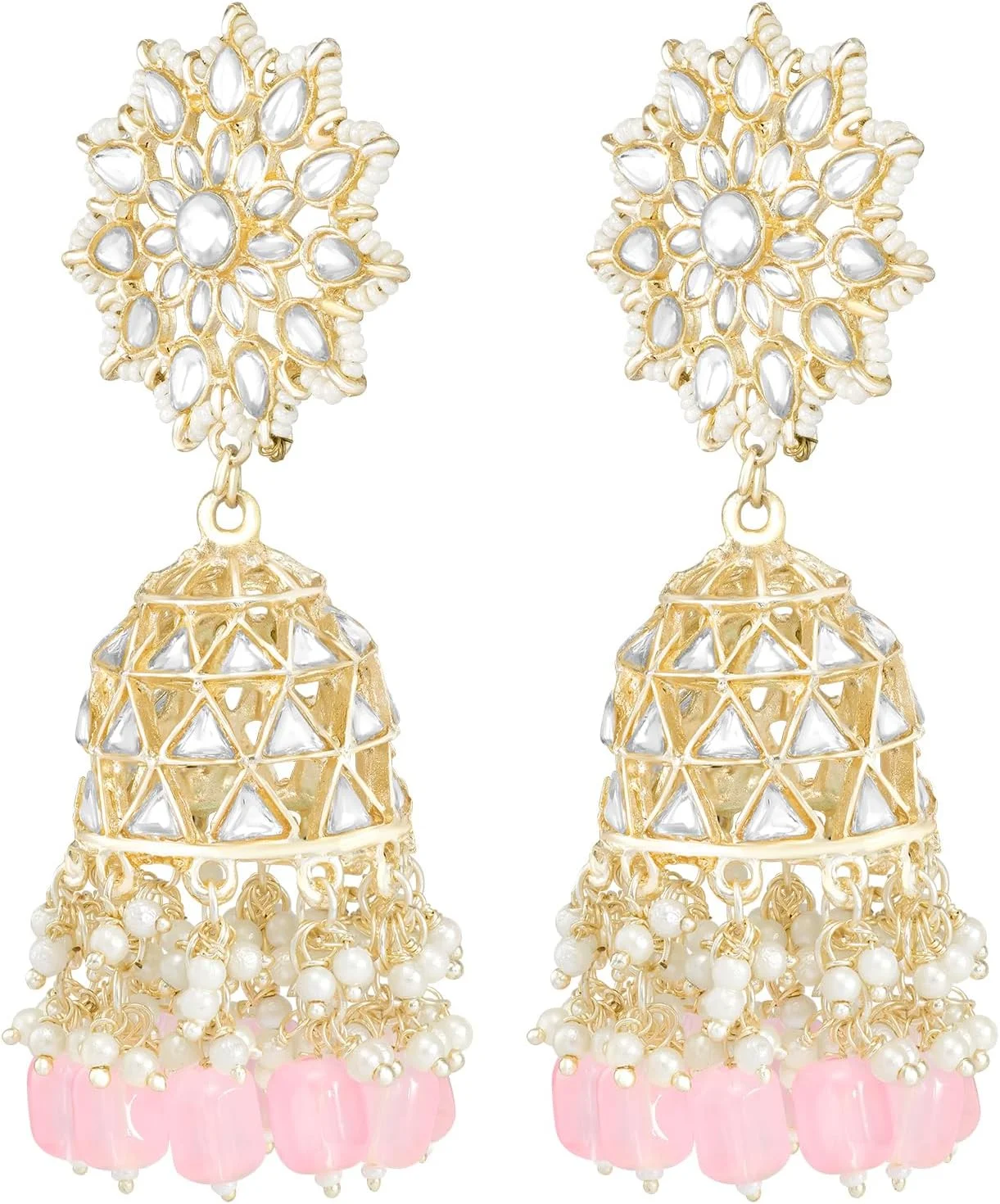 گوشواره آویز جومکی طلایی رنگ اهلی با نگین های سبز روشن کندان و مهره، جواهرات فانتزی شیک سنتی هدیه برای زنان گوشواره آویز جومکی طلایی رنگ اهلی با نگین های سبز روشن کندان و مهره، جواهرات فانتزی شیک سنتی هدیه برای زنان