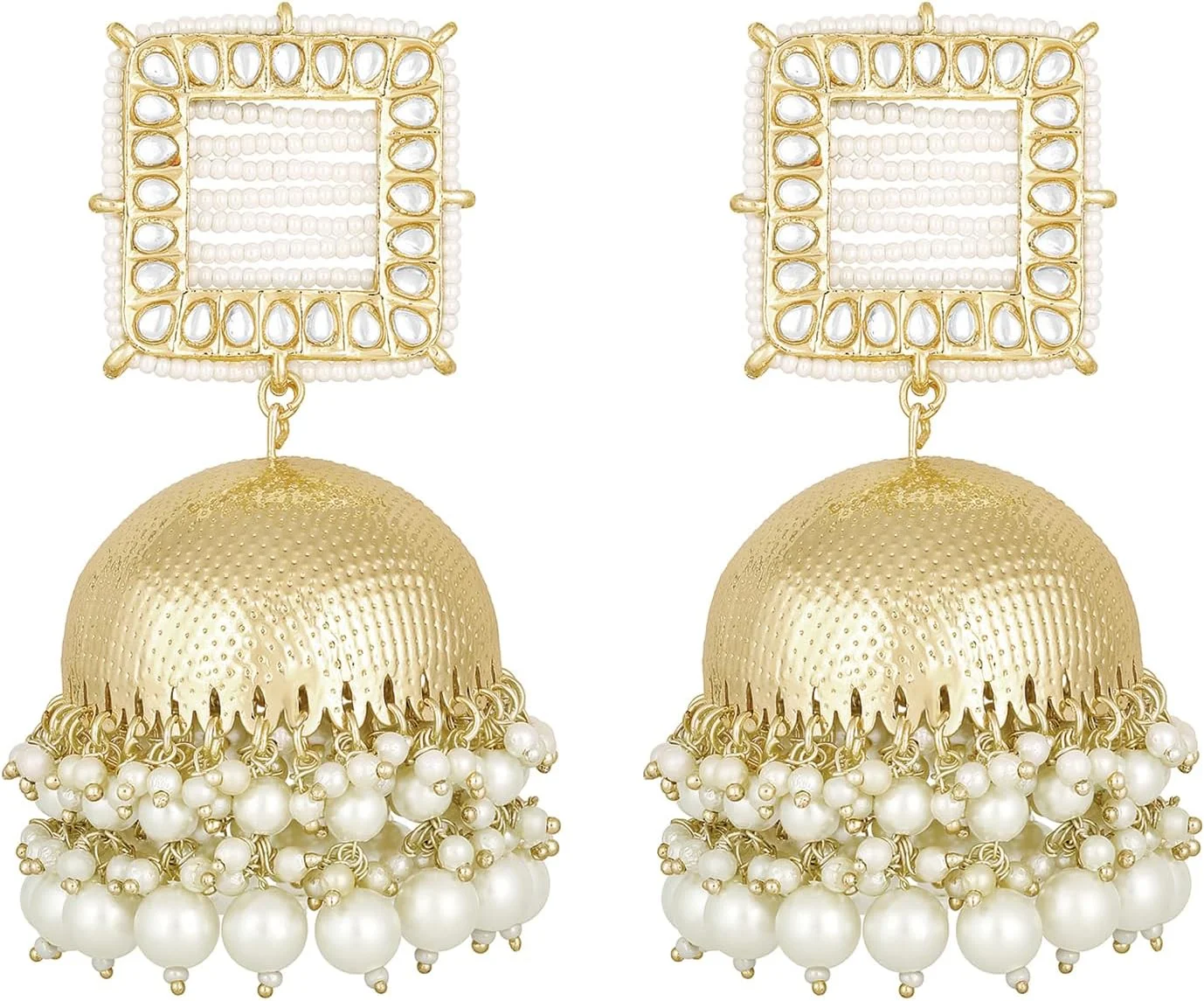 آهلی گوشواره های جومکی با روکش طلایی و نگین های سفید کندان، جواهرات شیک و قومیتی، هدیه ای برای زنان