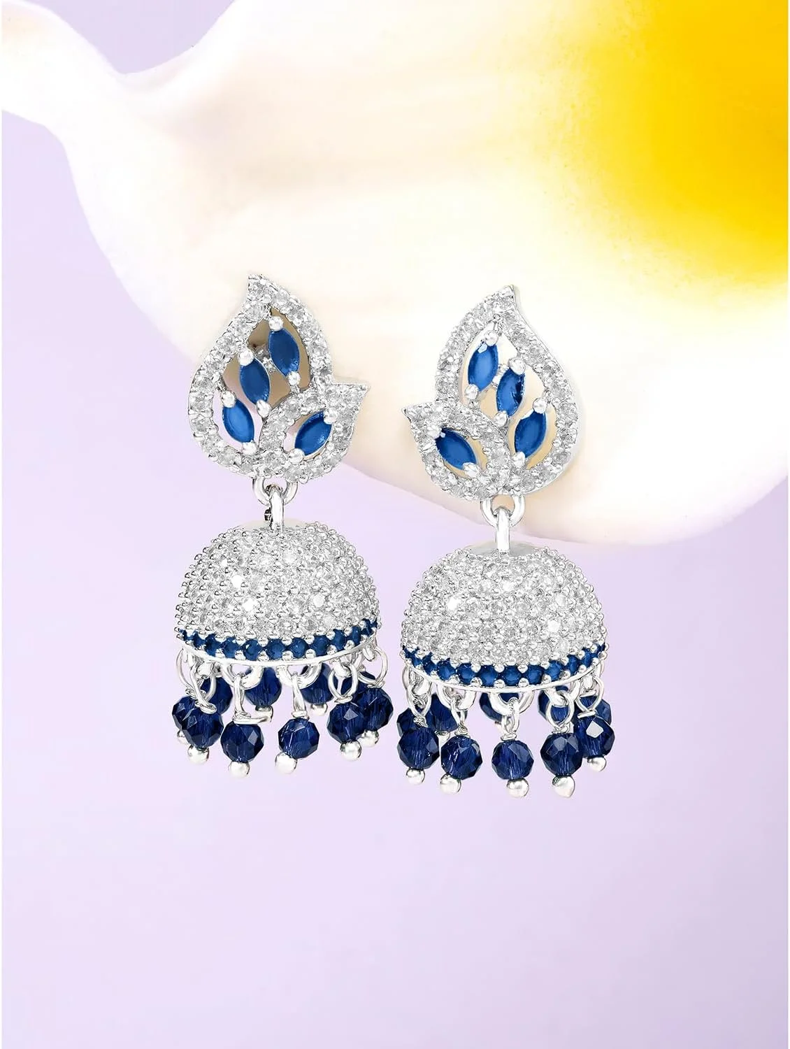 آهلی گوشواره های قومی جومکی نگین دار نقره ای با زیرکونیا مکعبی و مهره های آبی زنانه آهلی گوشواره های قومی جومکی نگین دار نقره ای با زیرکونیا مکعبی و مهره های آبی زنانه