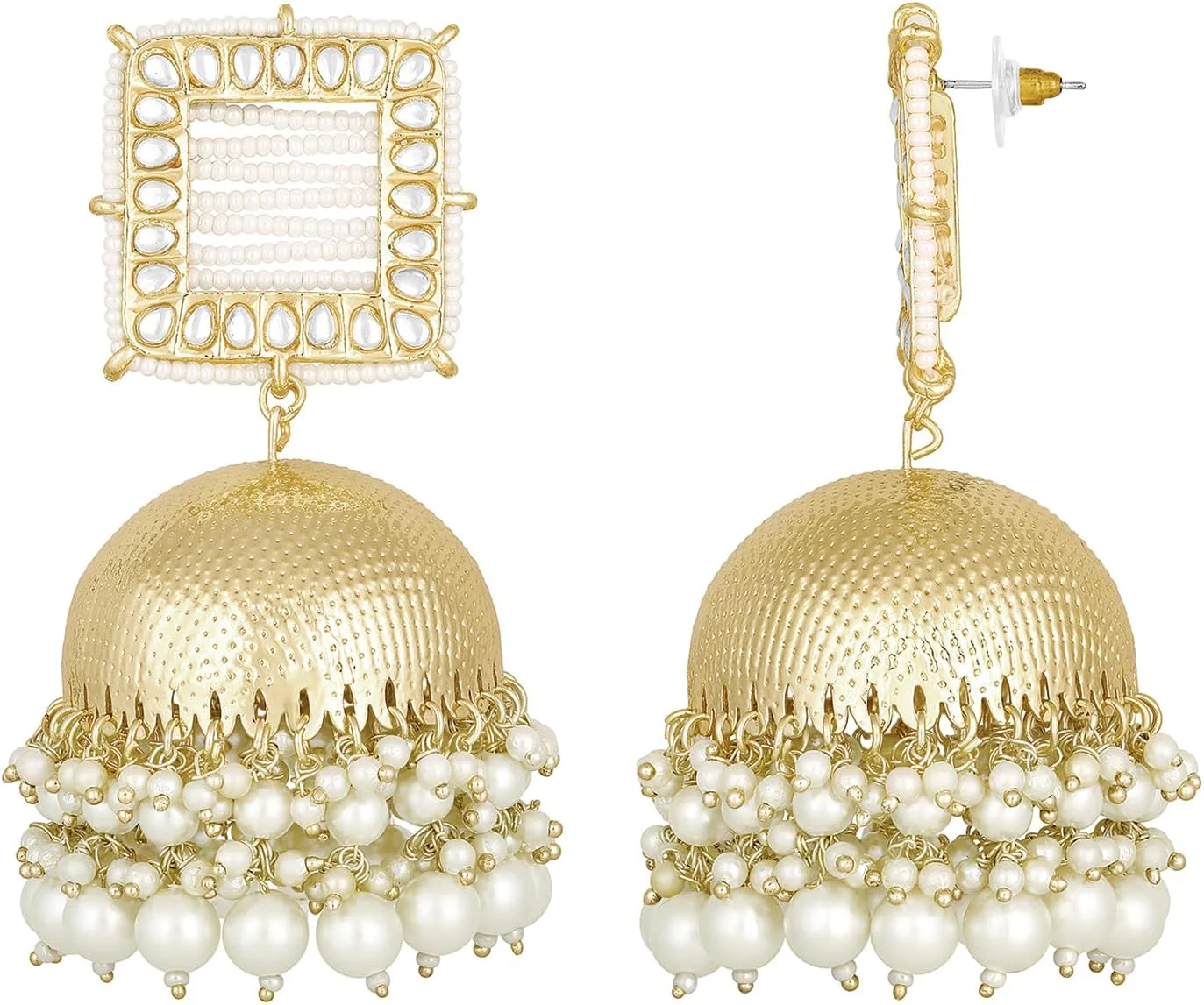 آهلی گوشواره های جومکی با روکش طلایی و نگین های سفید کندان، جواهرات شیک و قومیتی، هدیه ای برای زنان